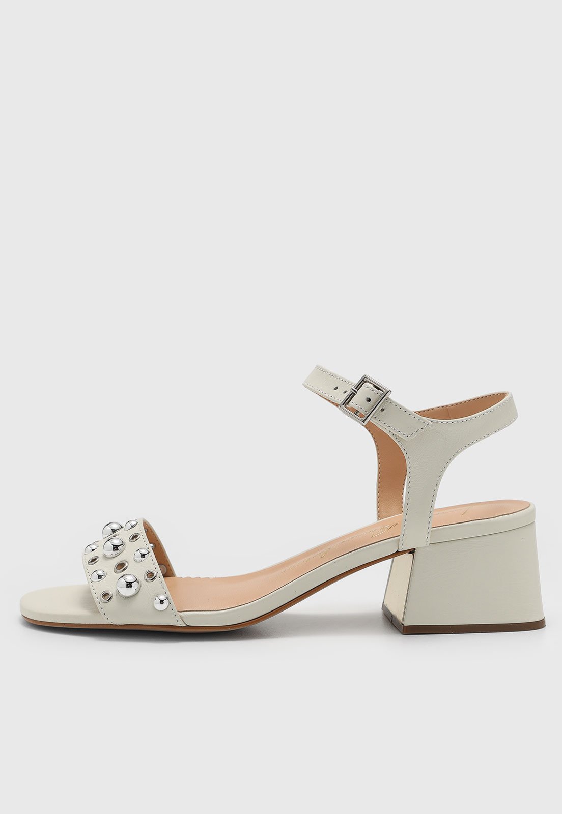 Sandália Feminina Luiza Barcelos Salto Bloco Metalizada Off-White