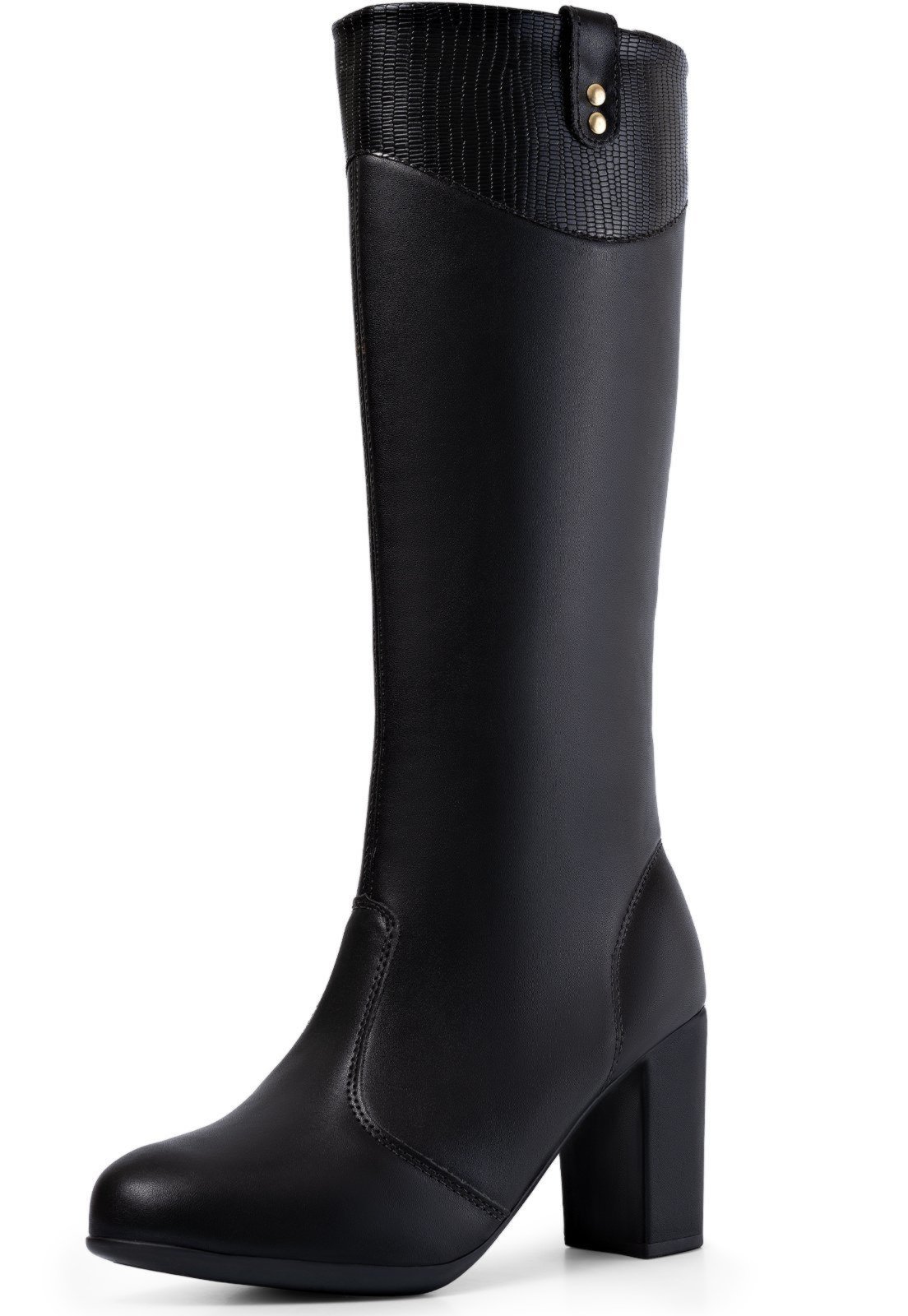 Bota Feminina Cano Longo Lumiss Salto Bloco Grosso Confortável Moda Blogueira Preto
