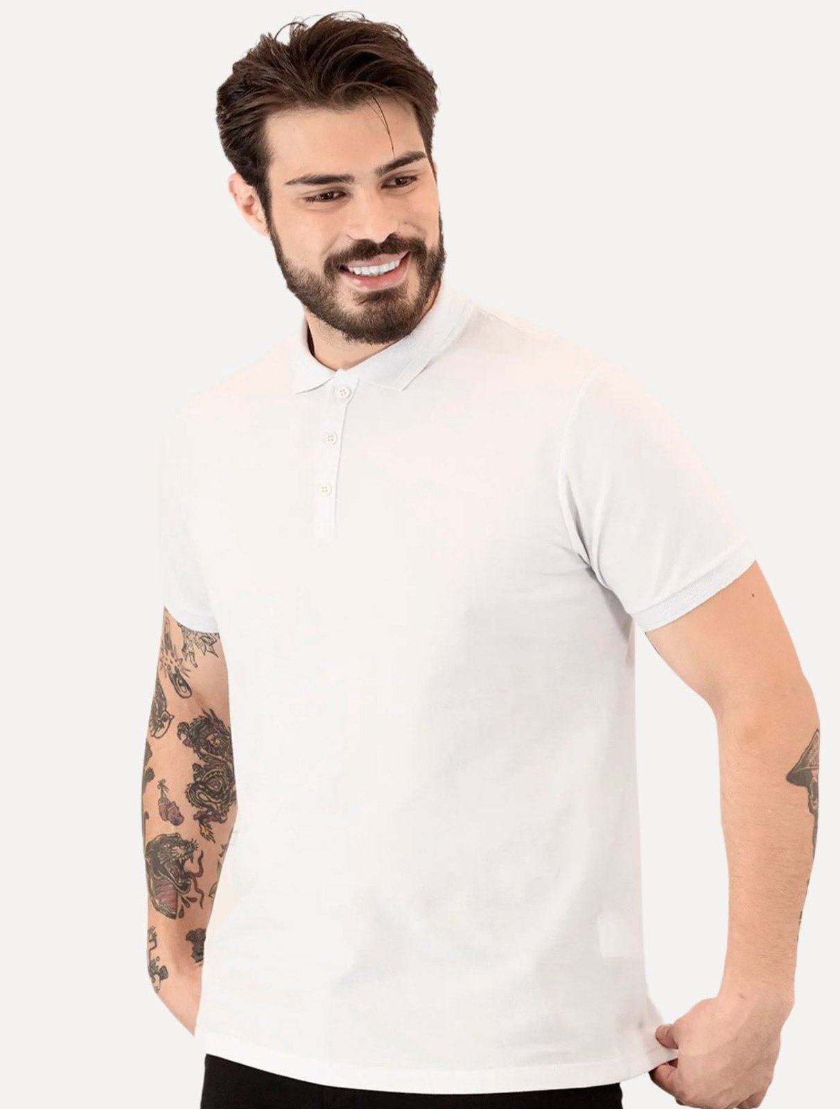 Polo Aramis Masculina Cotton Piquet Basic Mono Logo Branca