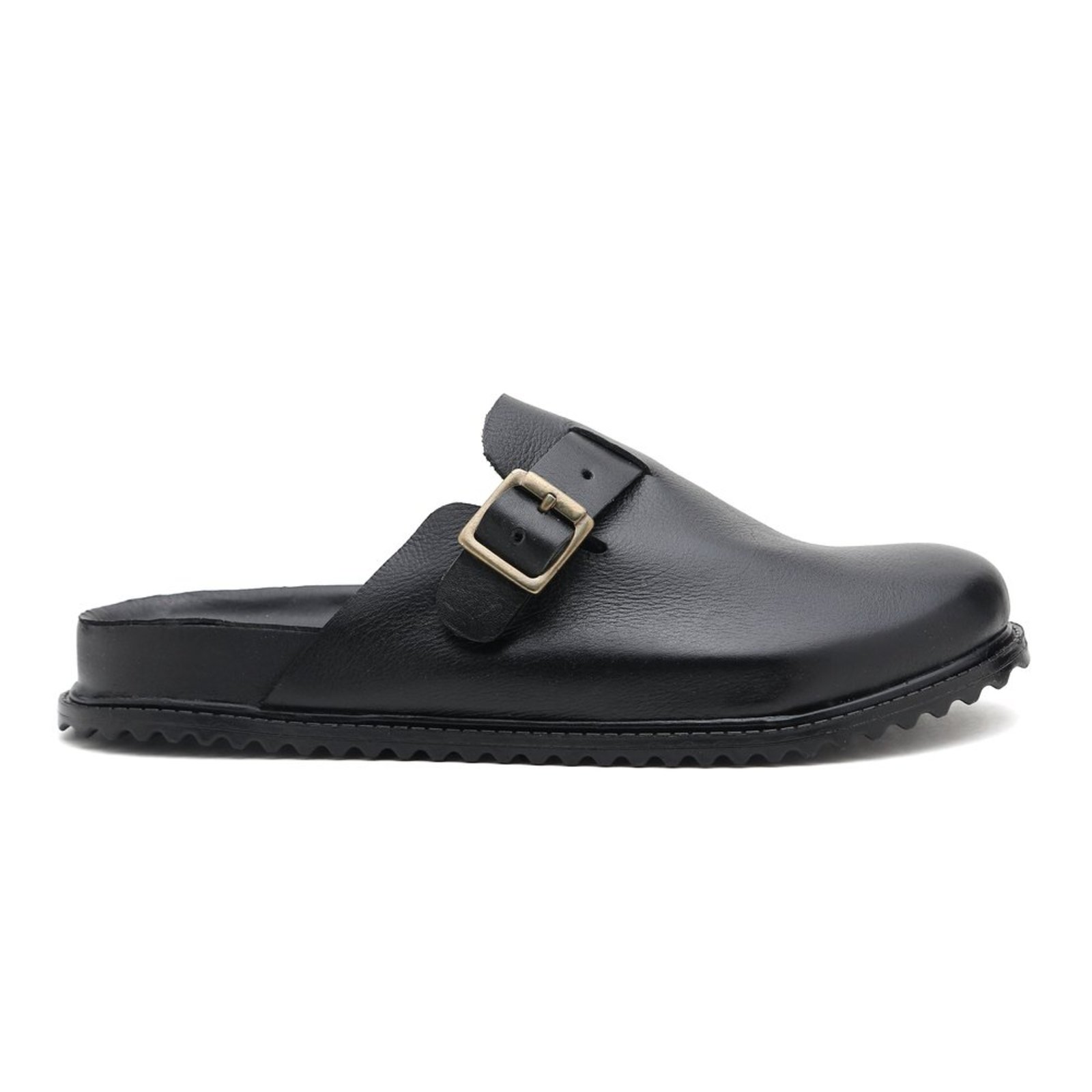 Clog Via Miss Feminino Couro Fivela Preto