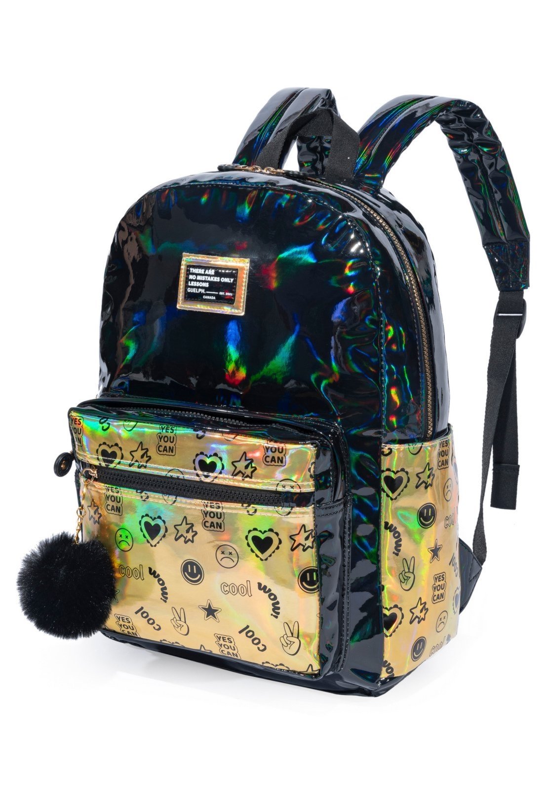 Vista 3 Infantil - Mochila Guelph Escolar Feminina Ampla dourado/preto GUELPH dourado/preto