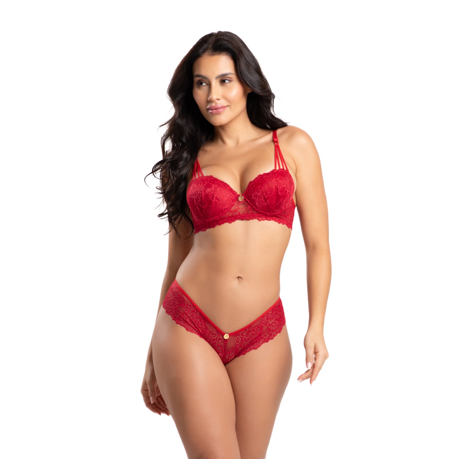Conjunto IMI Lingerie Em Renda Fio Duplo Galisteu Vermelho
