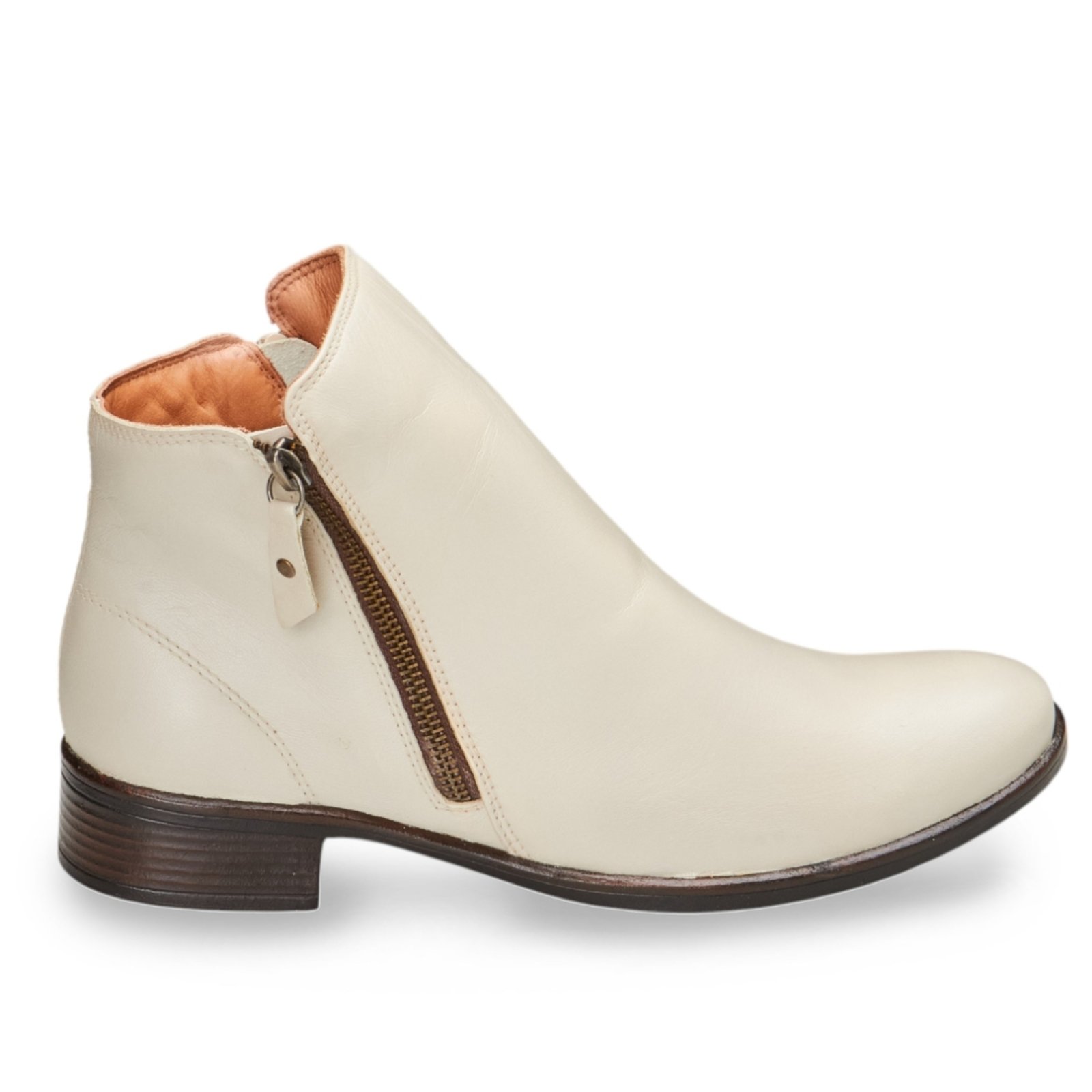 Bota Snikgreen Botinha Cano Curto Couro Legitimo Country Off White Salto Baixo Confortável