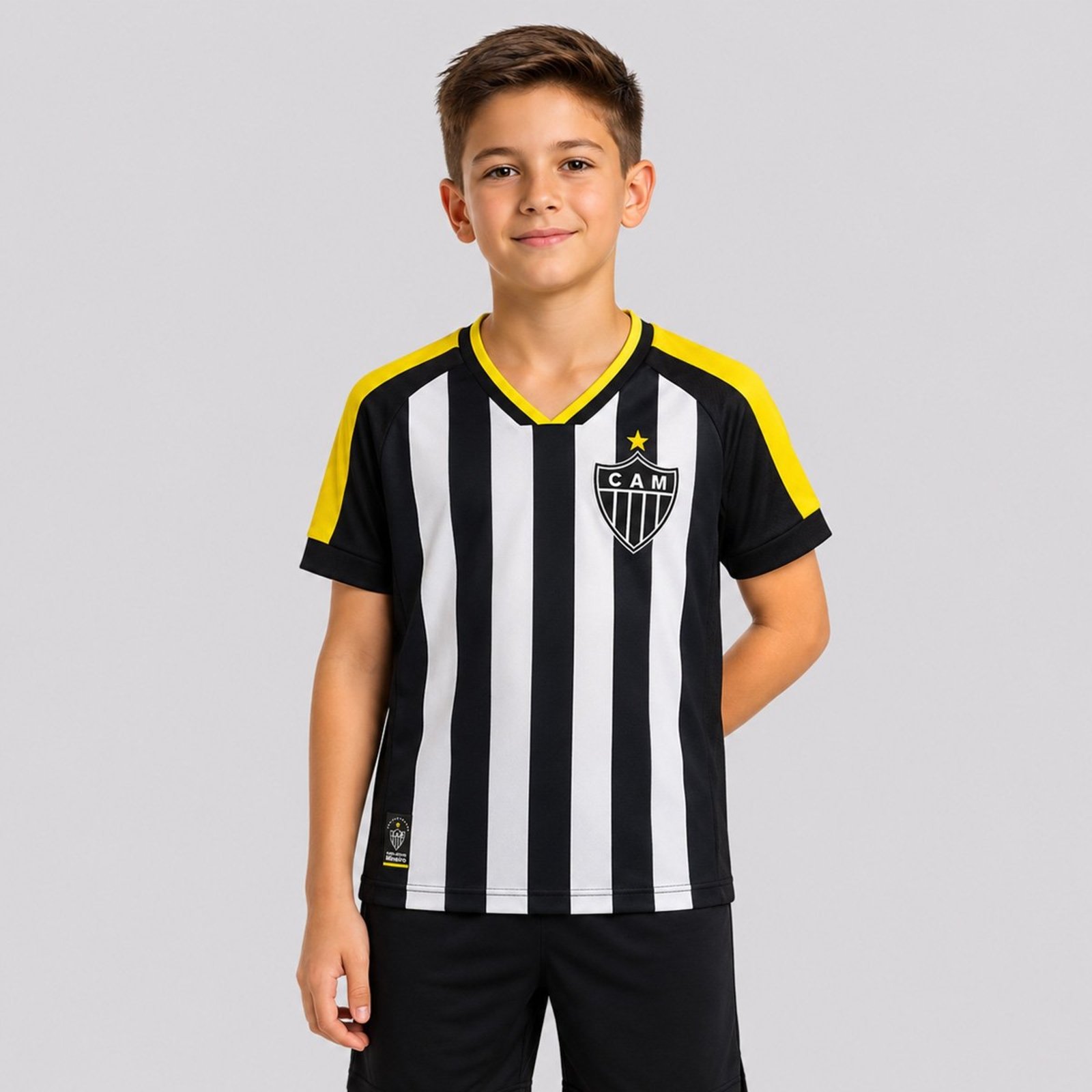 Camisa Atlético Mineiro Juvenil Preta e Branca