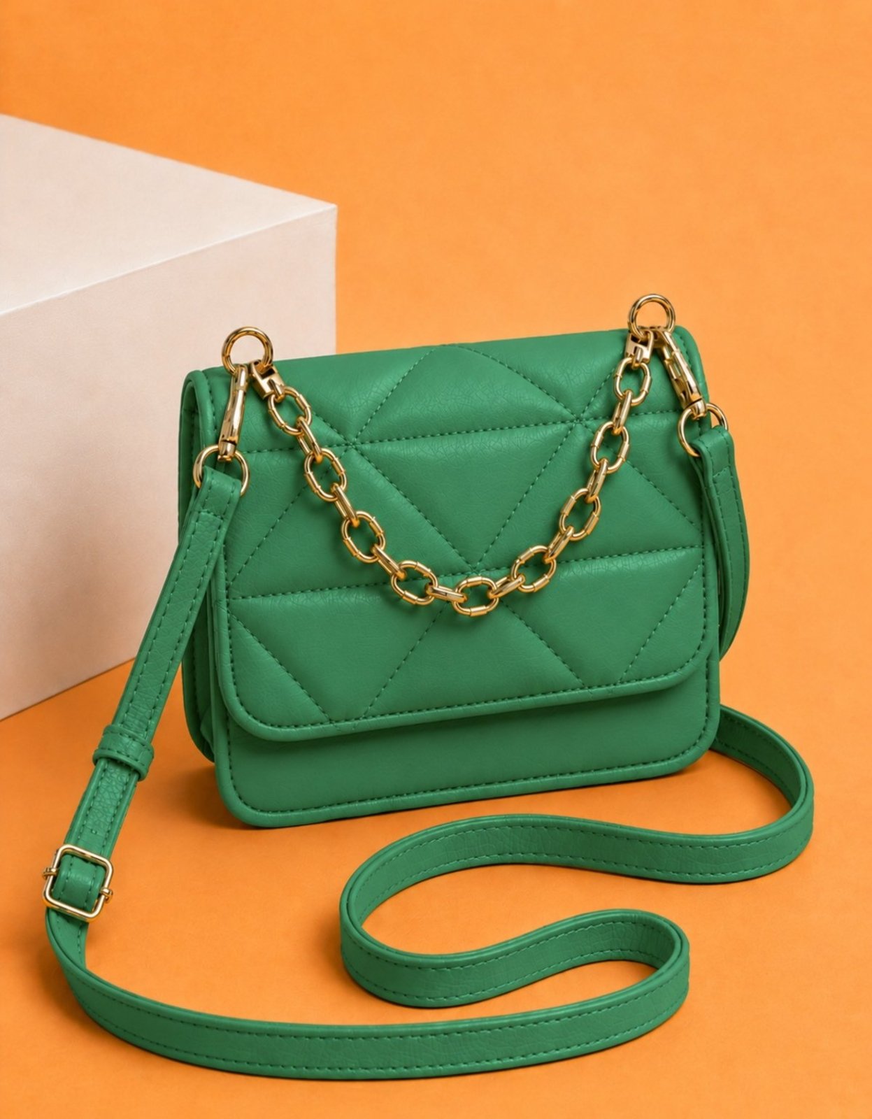 Bolsa Feminina Transversal Luxo Alça De Corrente Bordada Verde