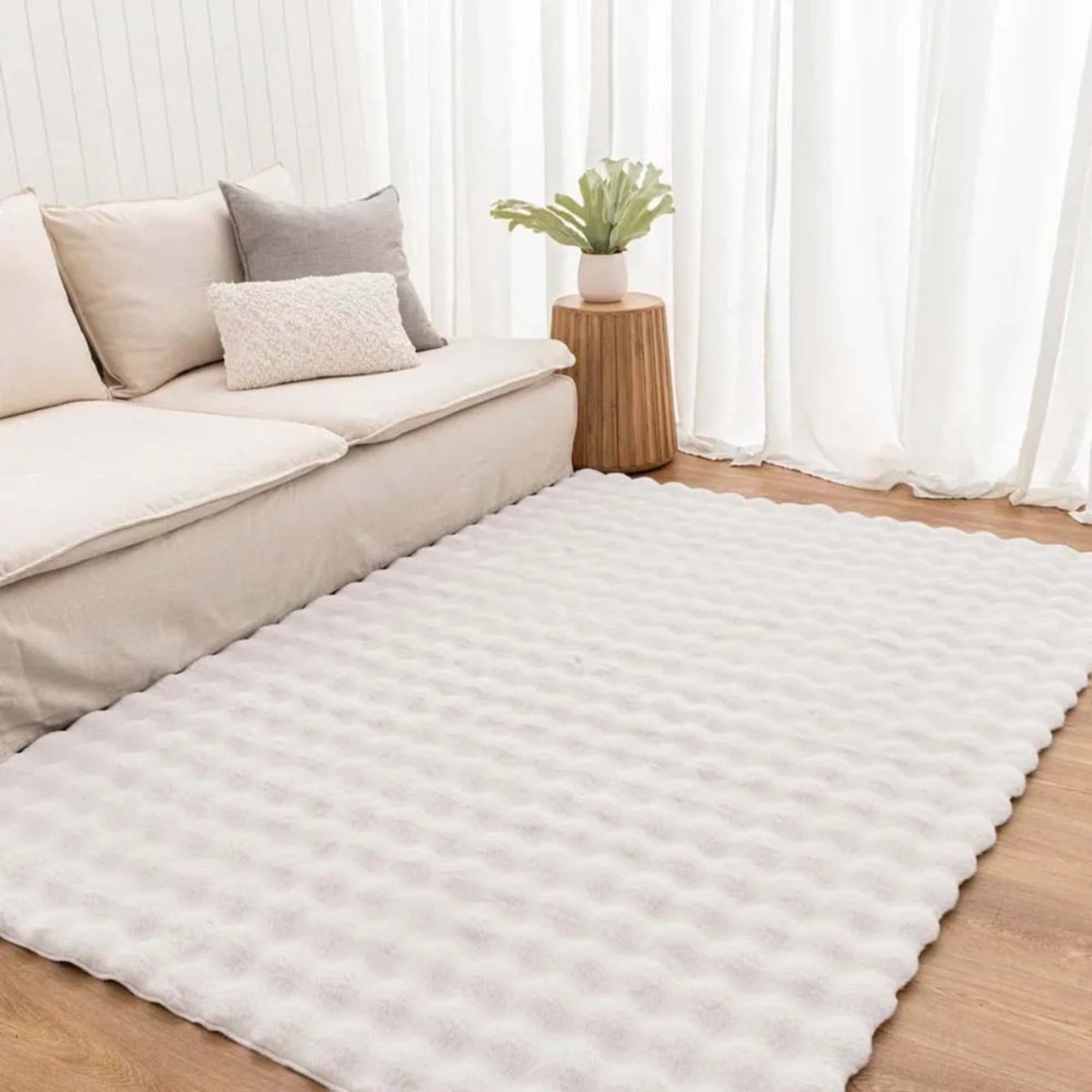Tapete Sala Quarto 1,00x1,50 Antiderrapante Niazitex Pele Bubble Marfim