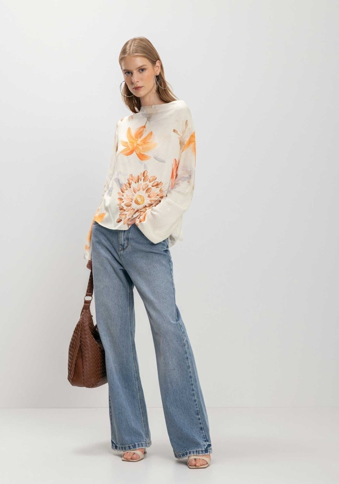 Blusa Lez a Lez De Mangas Longas Estampada Com Amarração Posterior