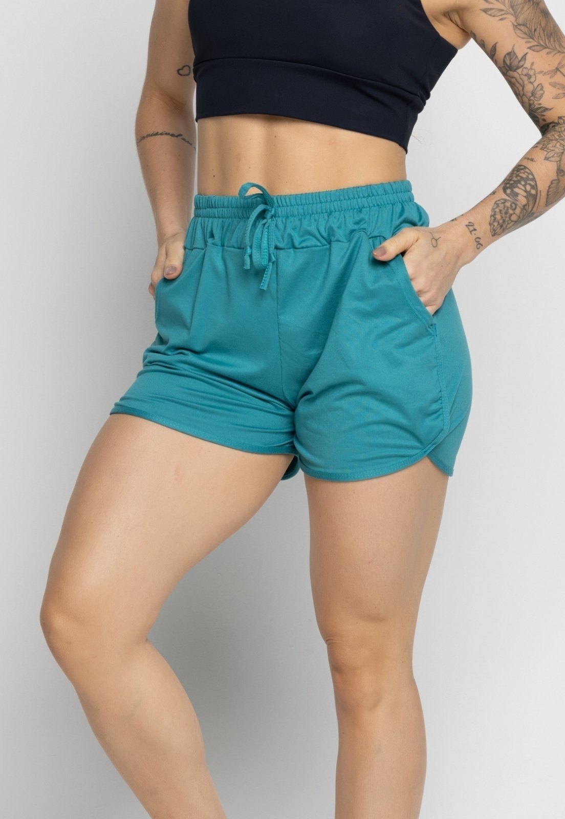 Vista 3 Short Vekyo Com Bolso Feminino Moda Praia Piscina Verão Fitness Água verde VEKYO verde