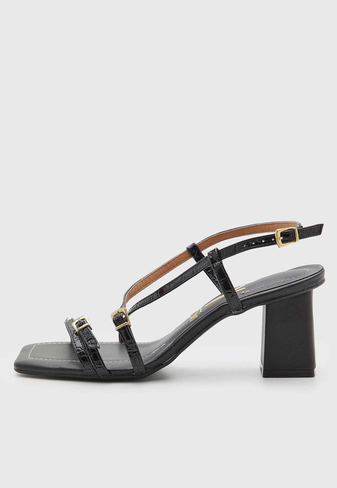 Vista 2 Sandália Feminina Vizzano Salto Bloco Tiras Croco Preta preto VIZZANO preto