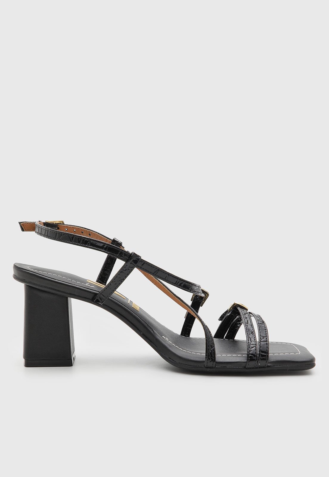 Vista 3 Sandália Feminina Vizzano Salto Bloco Tiras Croco Preta preto VIZZANO preto