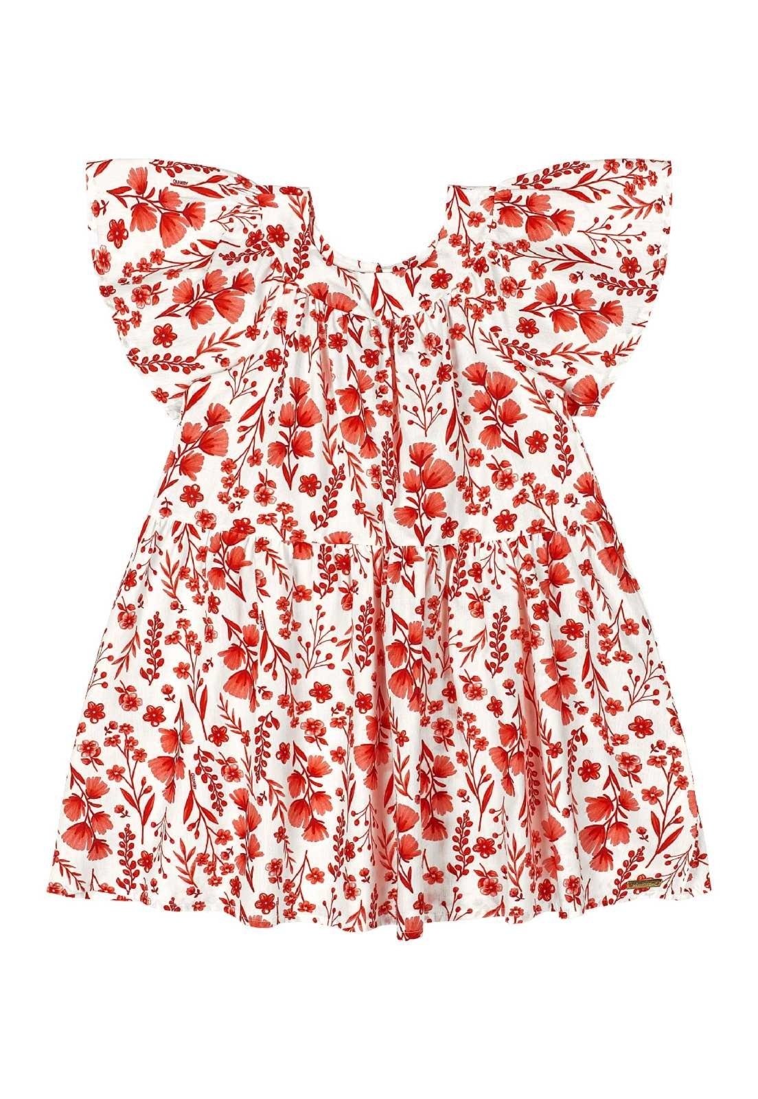 Vista 3 Infantil - Vestido Floral em Tricoline Quimby vermelho Quimby vermelho