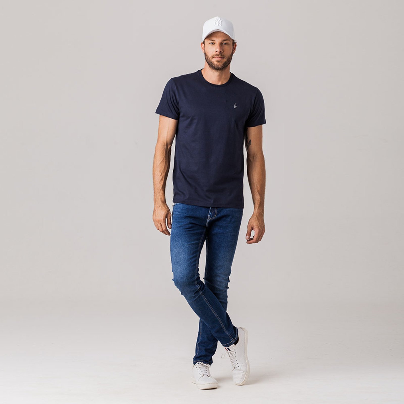 Camiseta Masculina Básica Rock e Soda Marinho