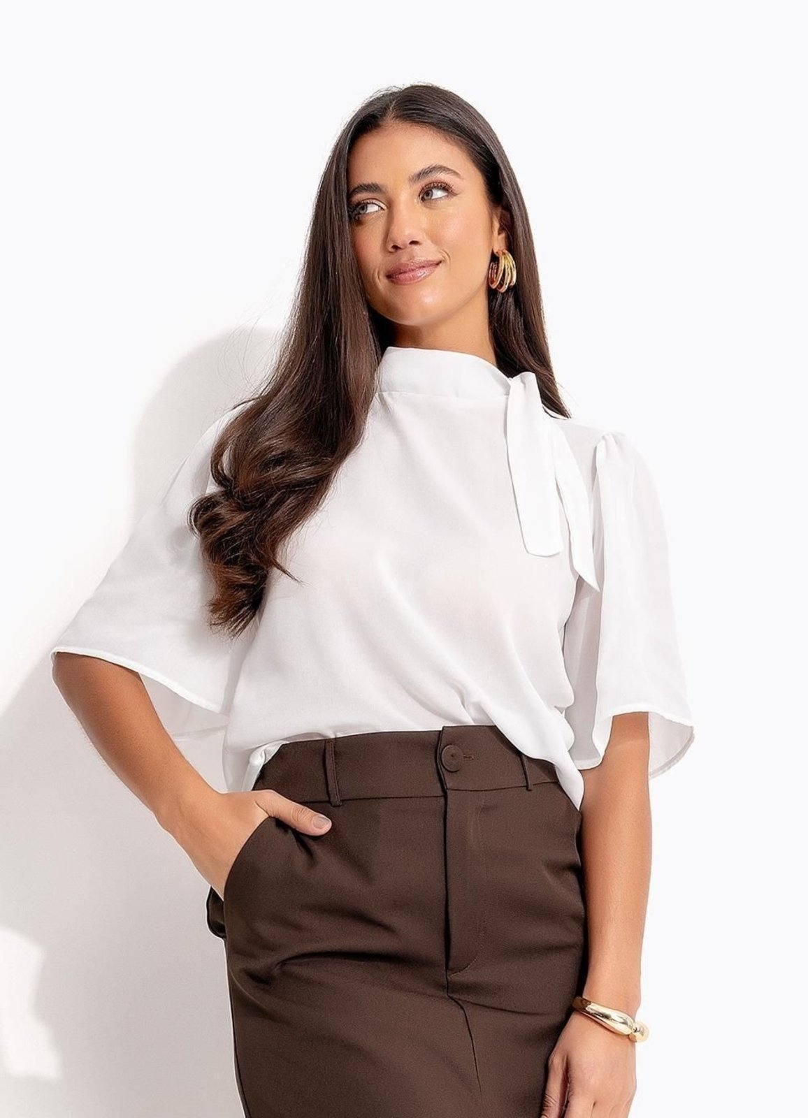 Blusa Em Crepe Plano Quintess Off White