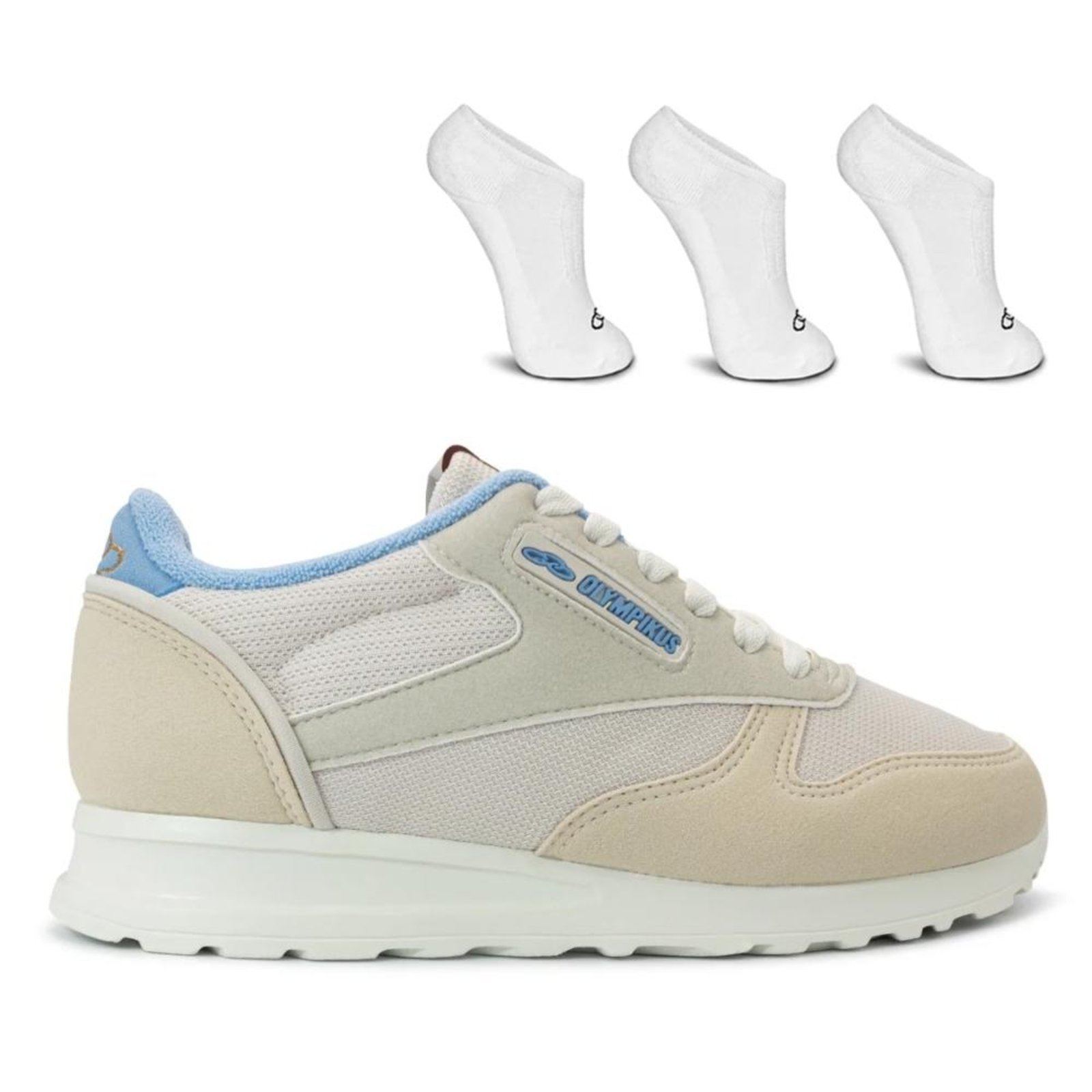 Vista 2 Kit Tênis Olympikus Unissex Jogging 101 SE + 3 Pares de Meias Olympikus Invisíveis bege OLYMPIKUS bege
