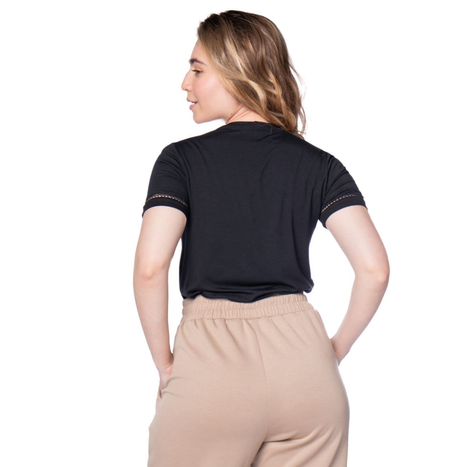 Vista 3 T-Shirt Feminina Olho Fatal Glitter e Bordado preto Olho Fatal preto