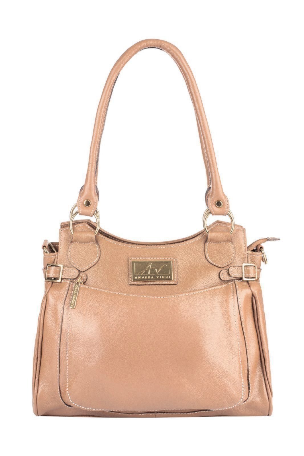 Bolsa Andrea Vinci grande de couro liso Lúcia – Bege