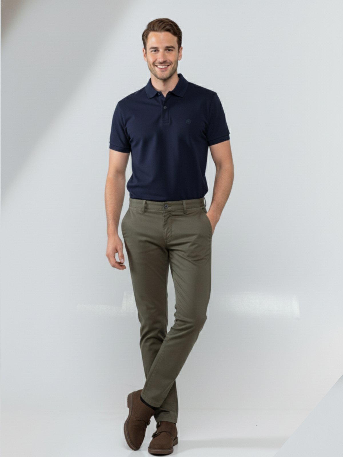 Calça Sarja Masculina Tempo Hábil Verde Militar Confortável para o Dia a Dia
