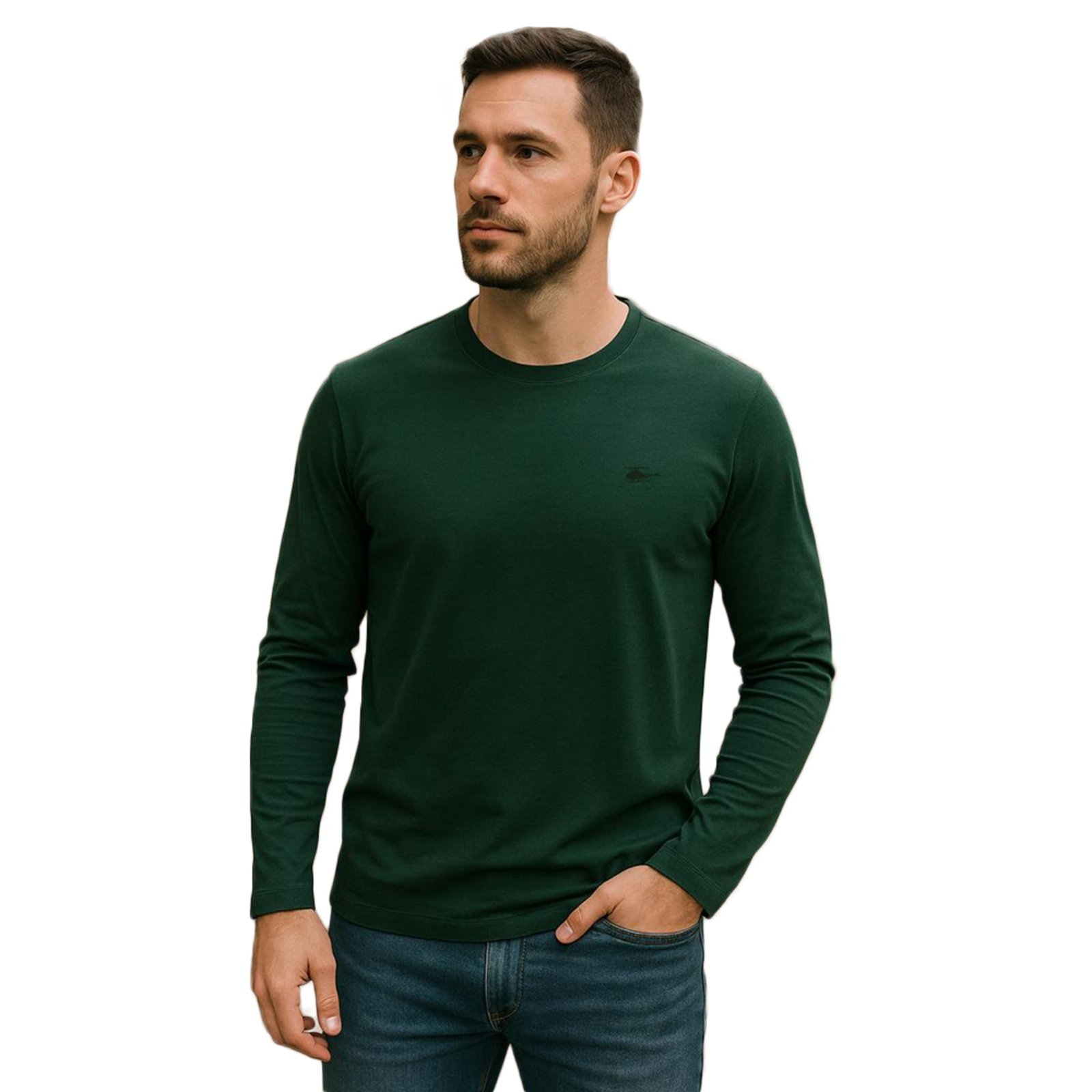 Camiseta Manga Longa Masculina Sallo Gola O Básica Premium Verde Escuro