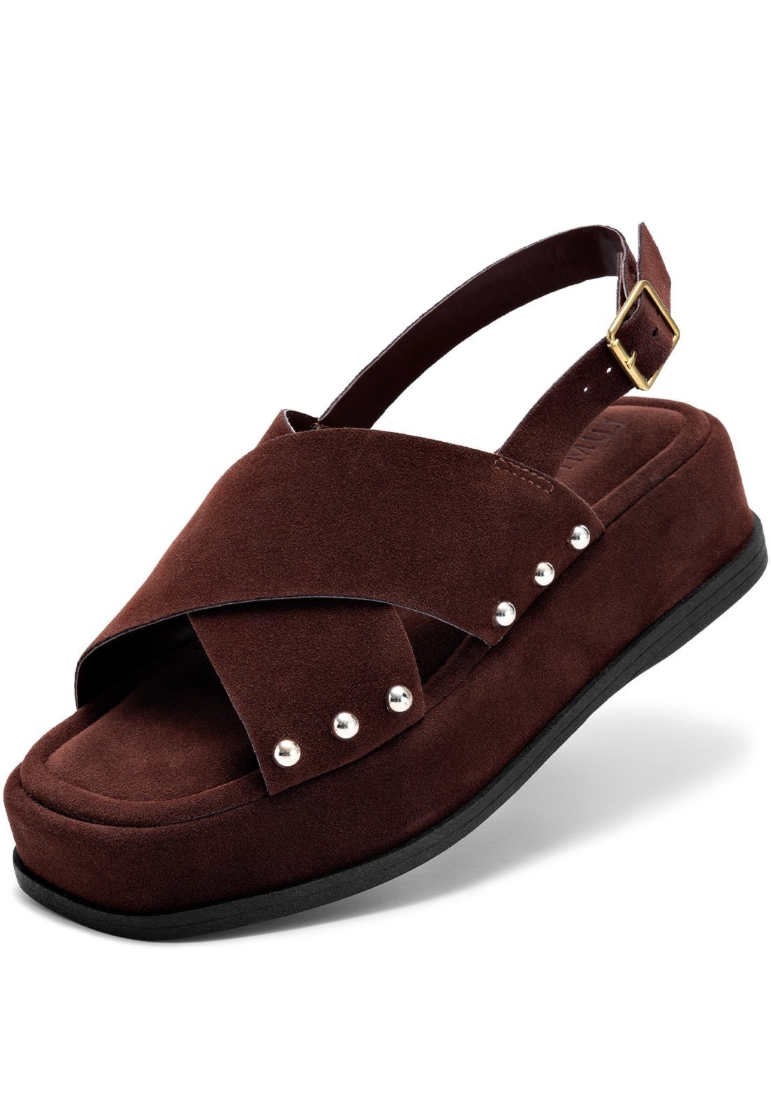 Sandália Feminina Lumiss Flatform Camurça Rebite Confortável Marrom