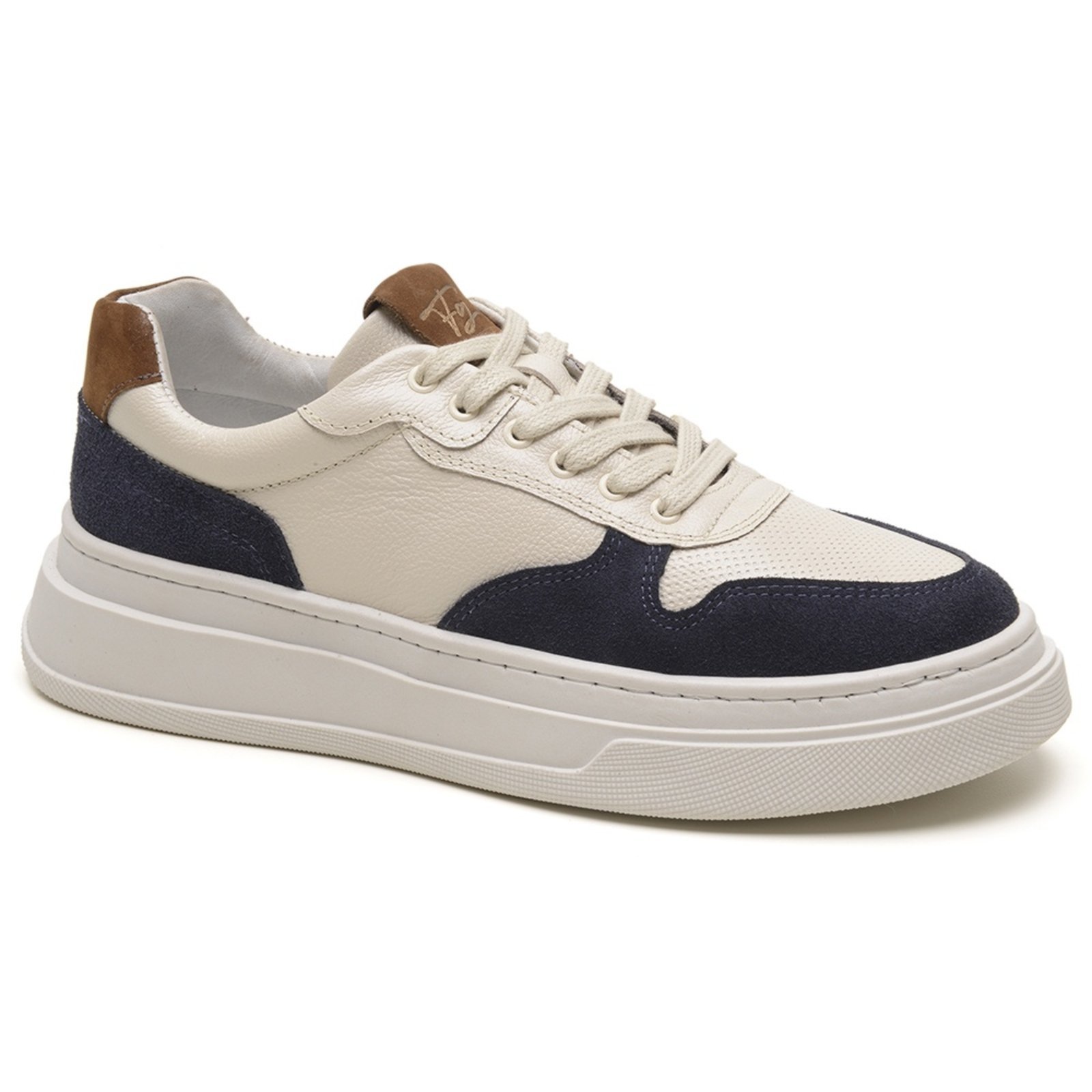 Tênis Masculino Sneaker Couro Legítimo Sola Alta Plataforma Casual Moderno Azul