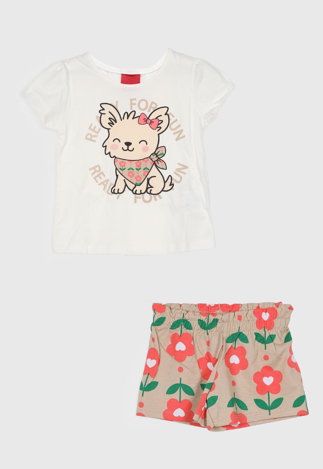 Infantil - Conjunto Curto Kyly Cãozinho Floral Bege