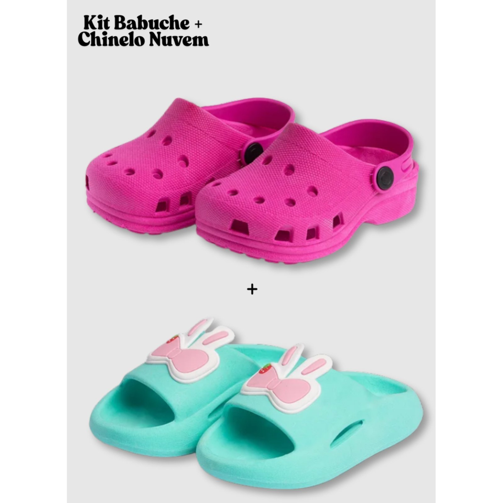 Infantil – Kit 2 Calçados Menina Molekada Babuche e Chinelo Nuvem Coelho