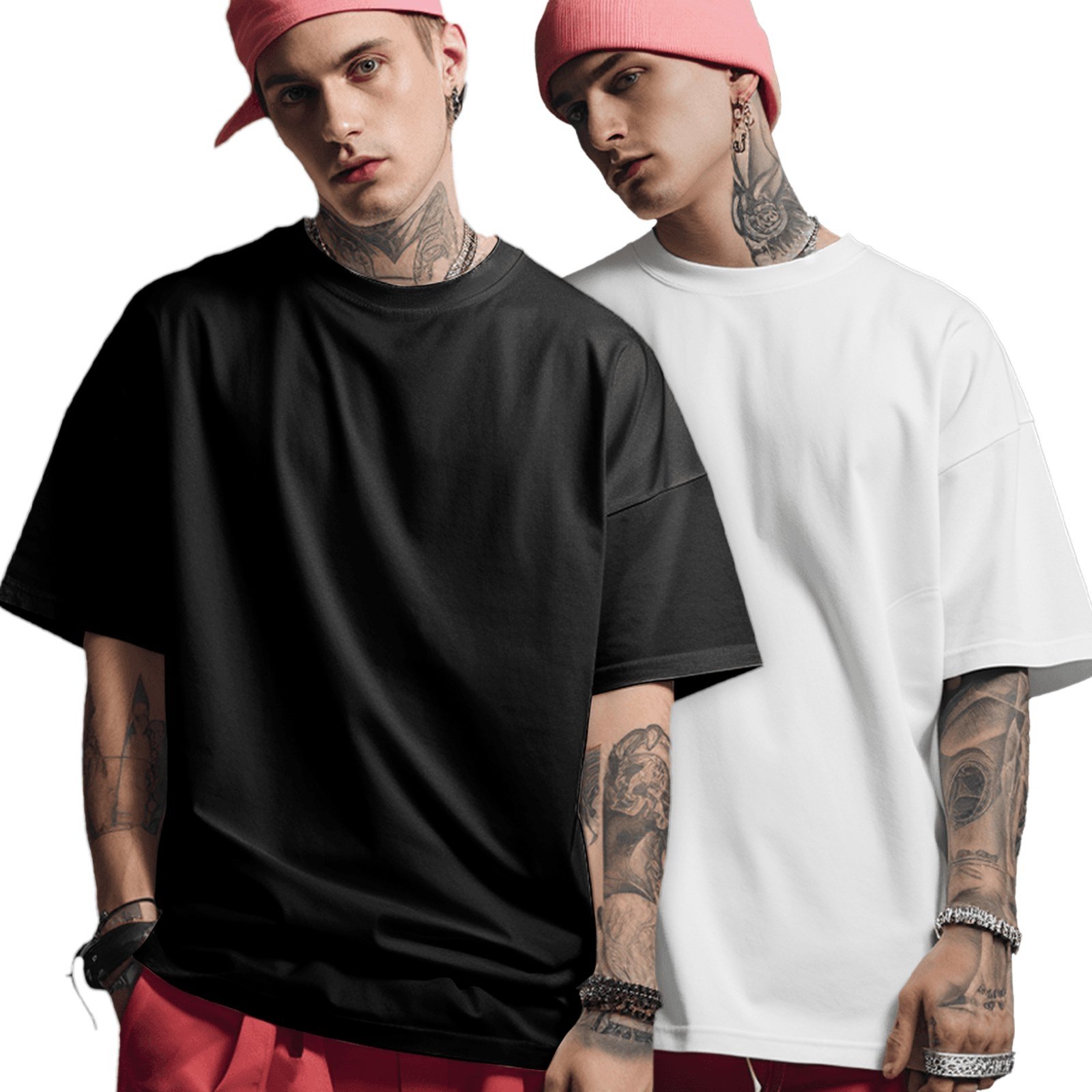 Kit 2 Camisetas Oversized Basica Streetwear Masculina Larga 100% Algodão 30.1 – Preto + Marrom