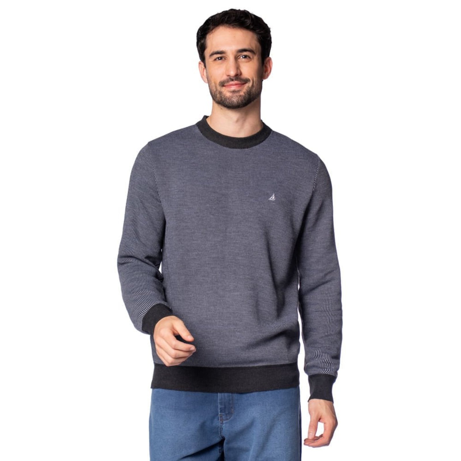Suéter Masculino John Sailor Elegante Preto/Cinza Mescla