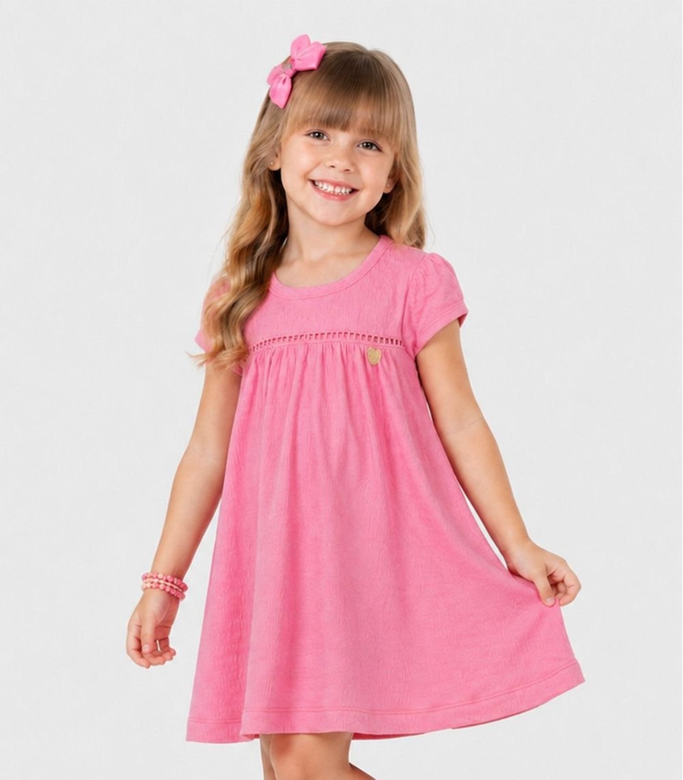 Infantil - Vestido em Anarruga Trick Nick Rosa