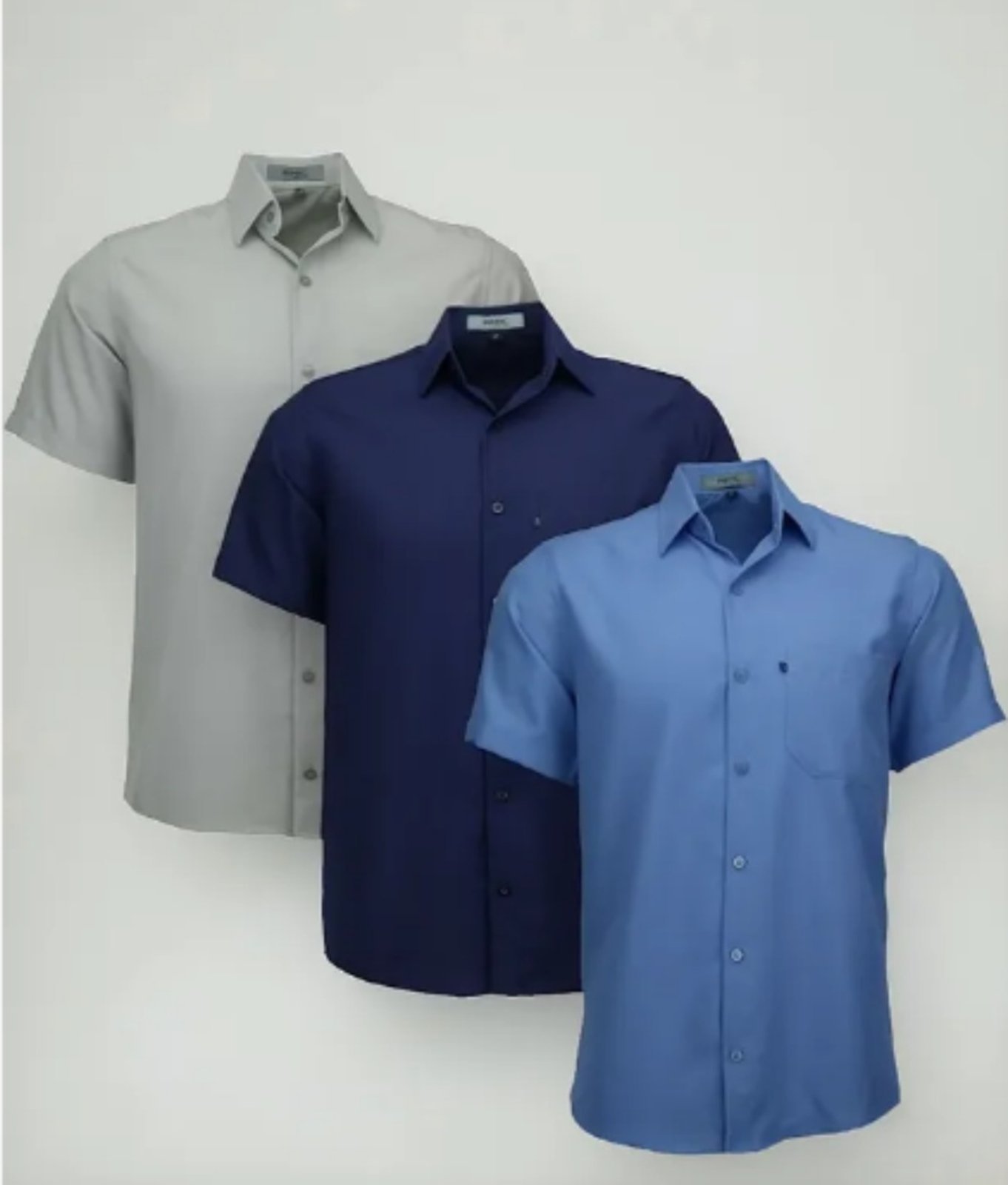 Kit 3 Camisas Sociais Tradicional Amil Poliéster Com Bolso Macia Não amassa Manga Curta Luxo