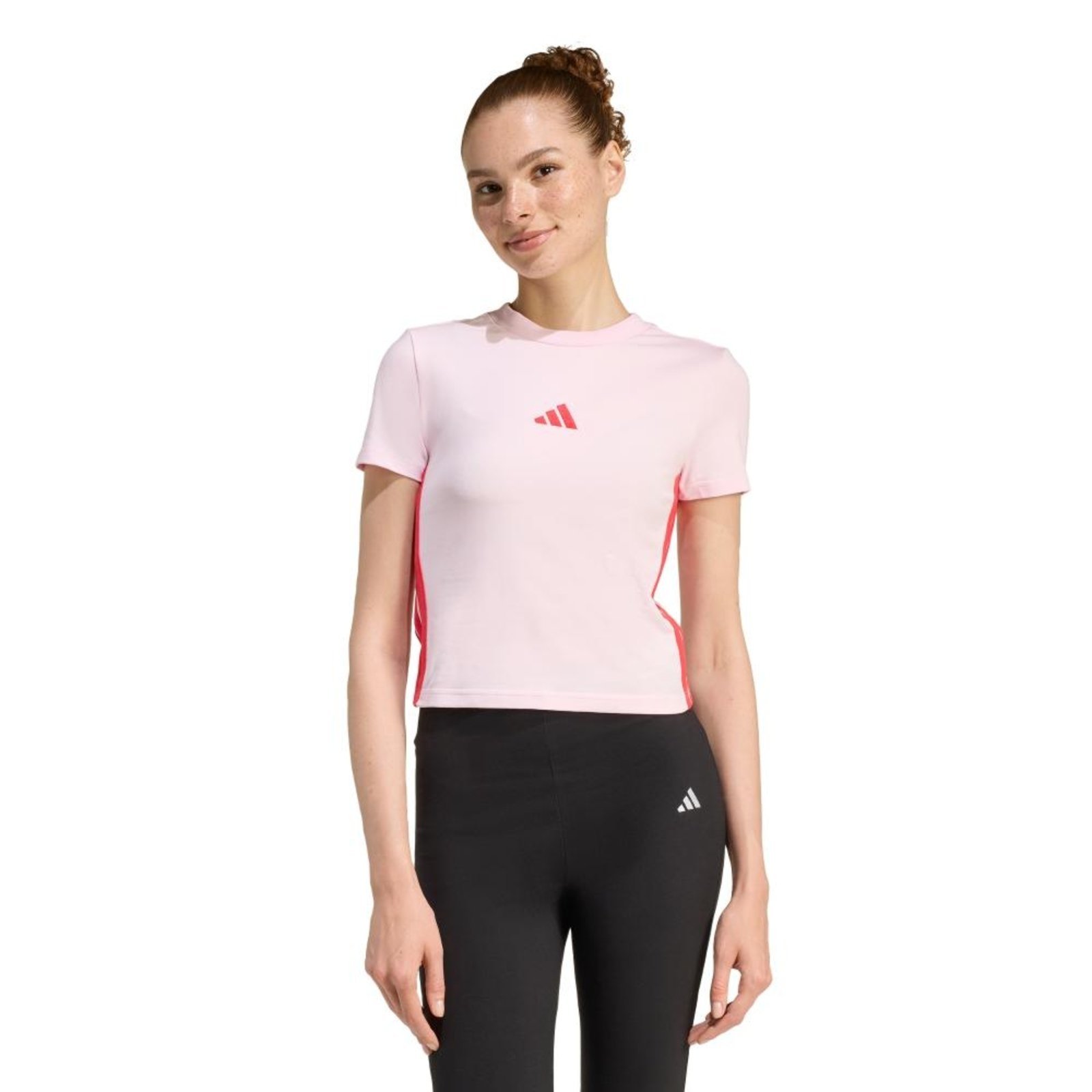 Vista 2 Camiseta Baby Look Essentials Três Listras Slim adidas Sportswear rosa rosa