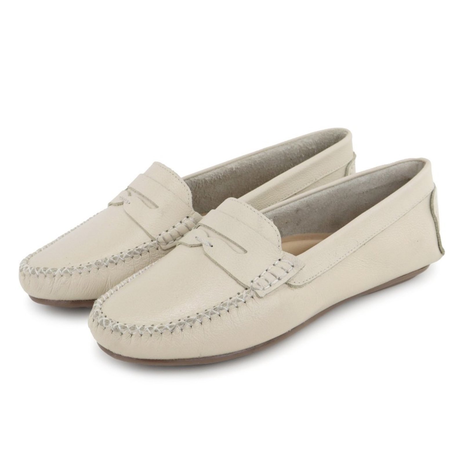 Mocassim Drive Feminino em Couro Off White