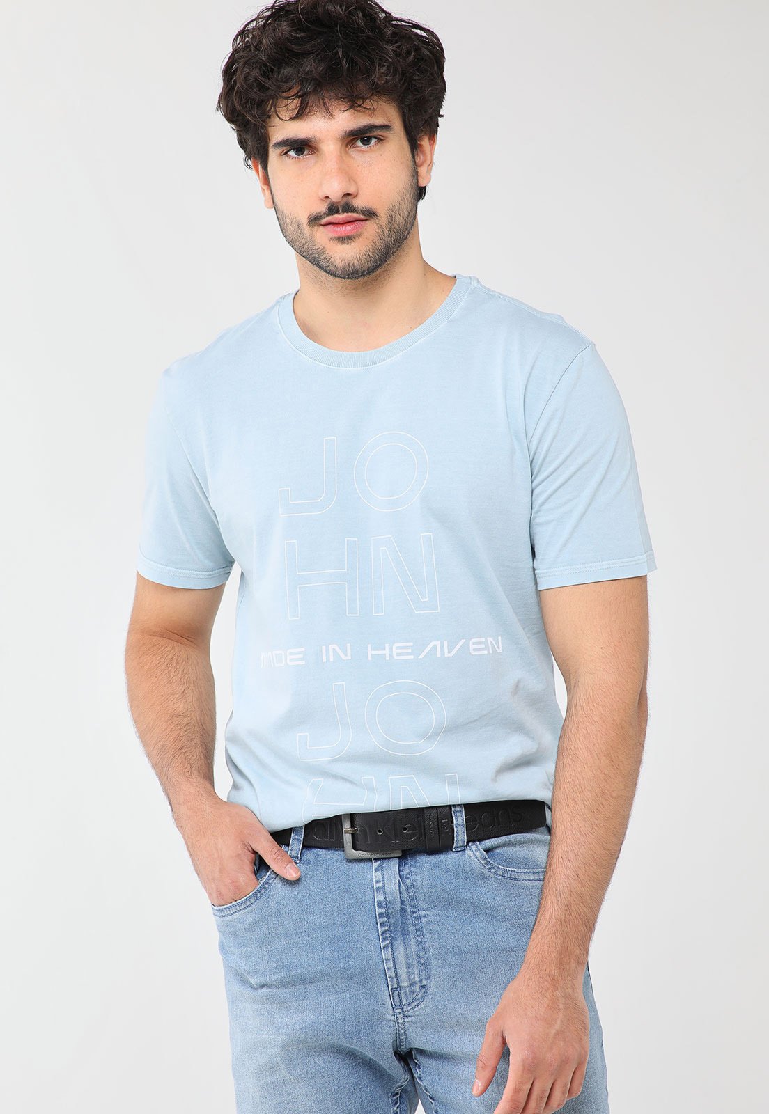 Camiseta Masculina John John Estampa Frontal Azul Claro