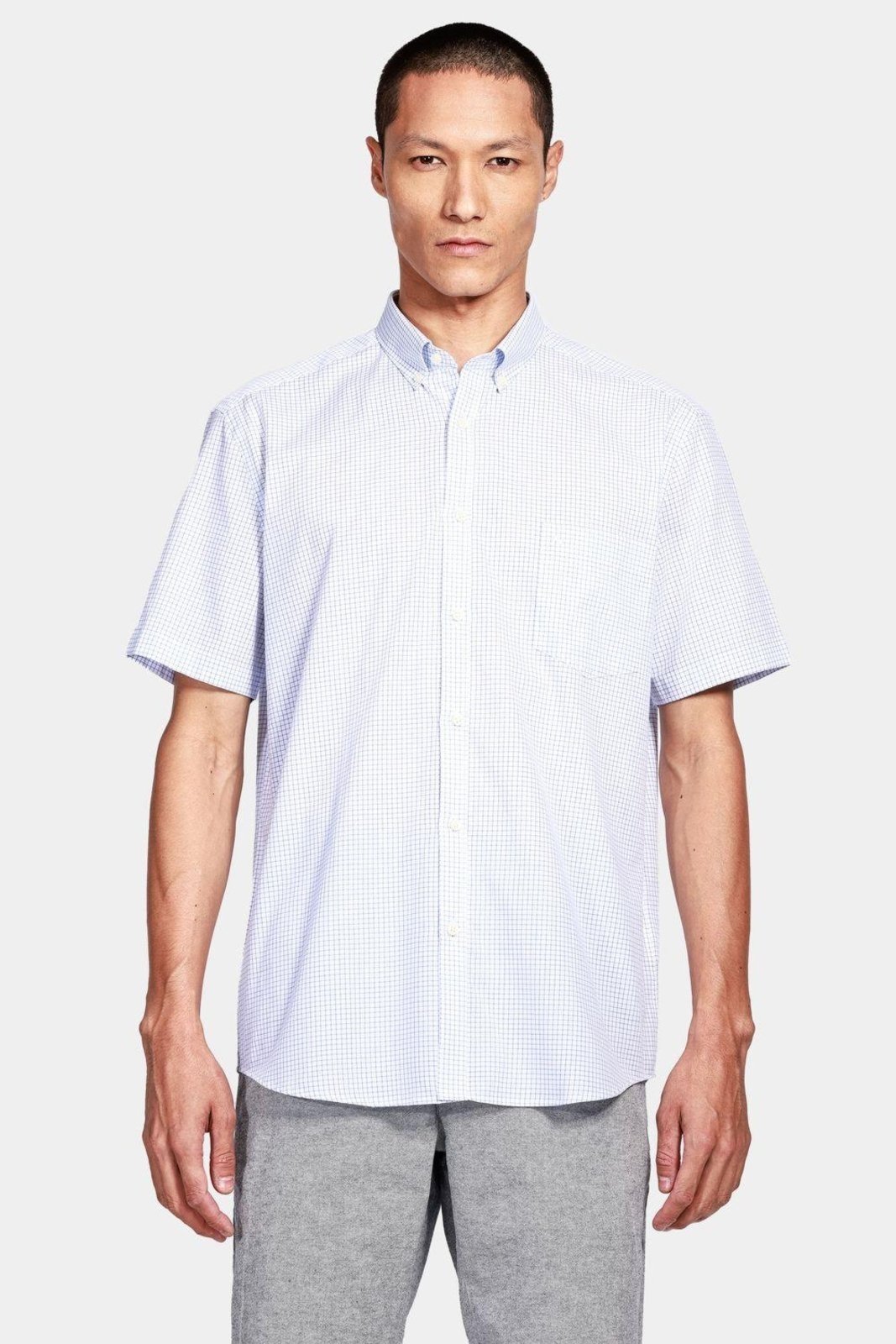 Vista 2 Camisa Aramis Manga Curta Regular Com Bolso Branco Com Azul incolor azul incolor azul
