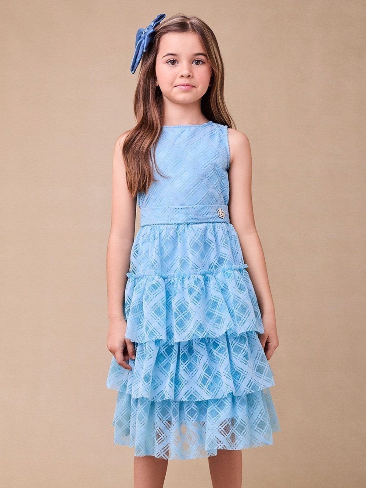 Infantil - Vestido Azul de Laise com Babados