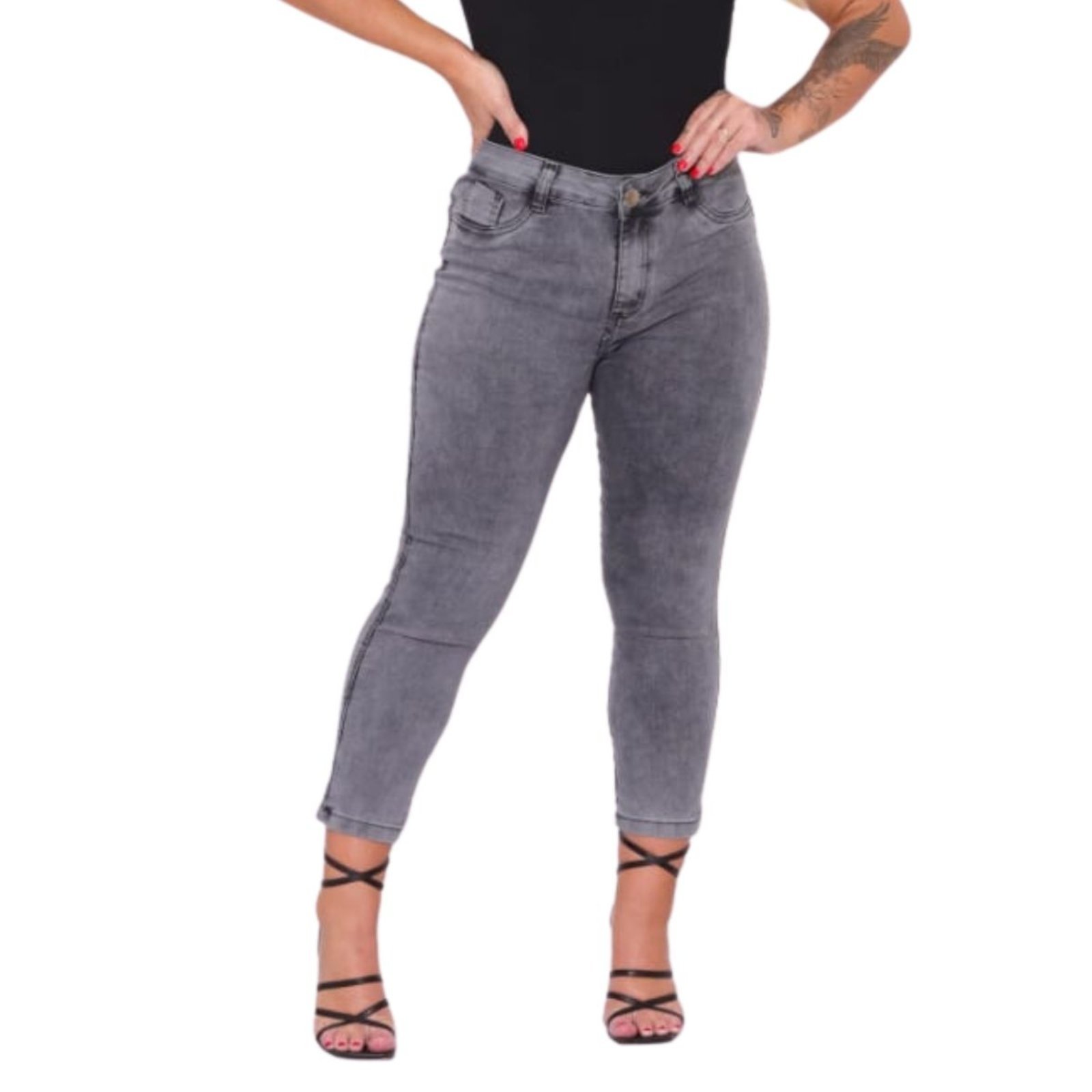 Calça Feminina Capri Preta/Jeans Grafite Alleppo Jeans