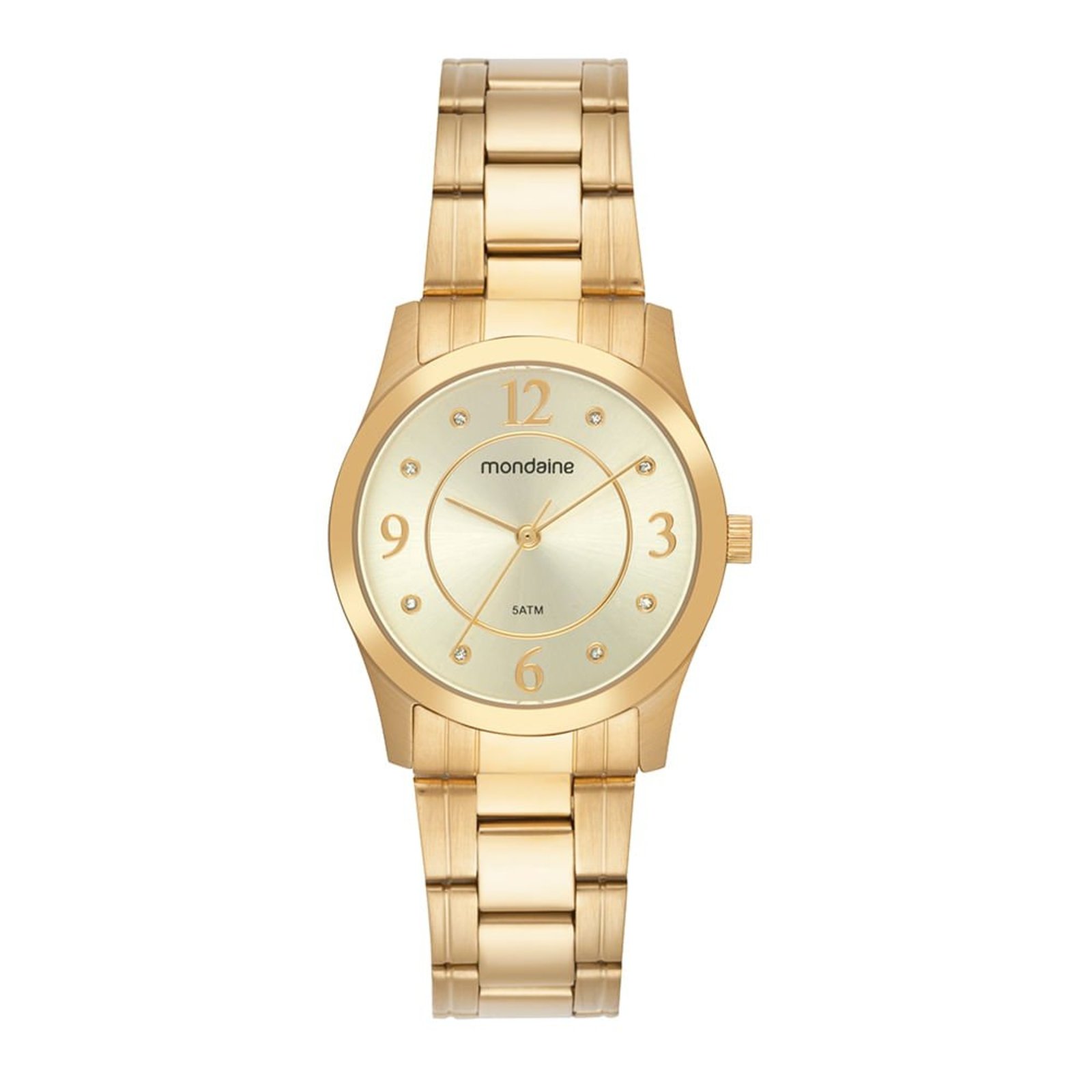 Relogio Feminino Mondaine Dourado Em Aço Cristais Mondaine