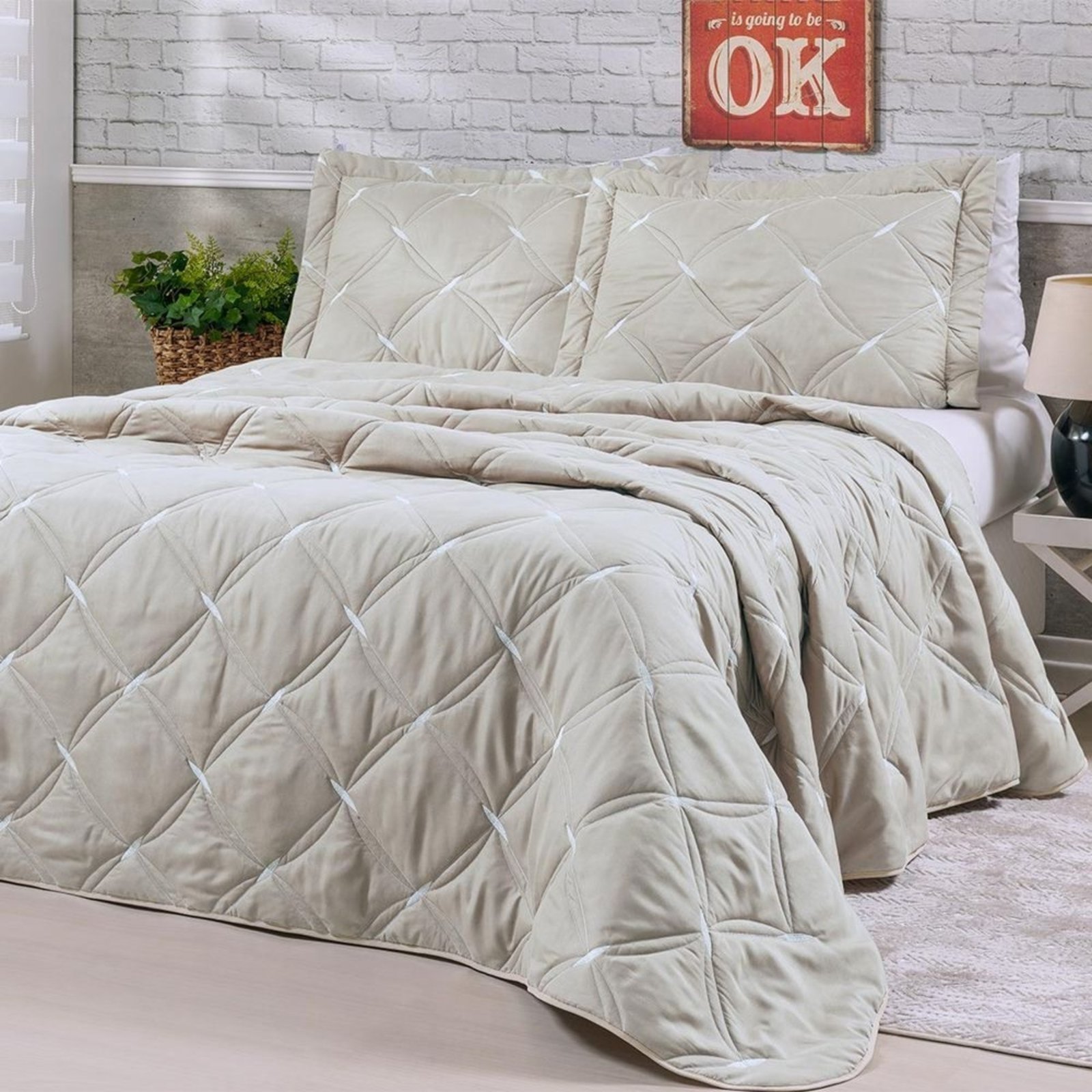 Cobre Leito King Casa Modelo Enxovais Unique Bordado 3 Peças Avela