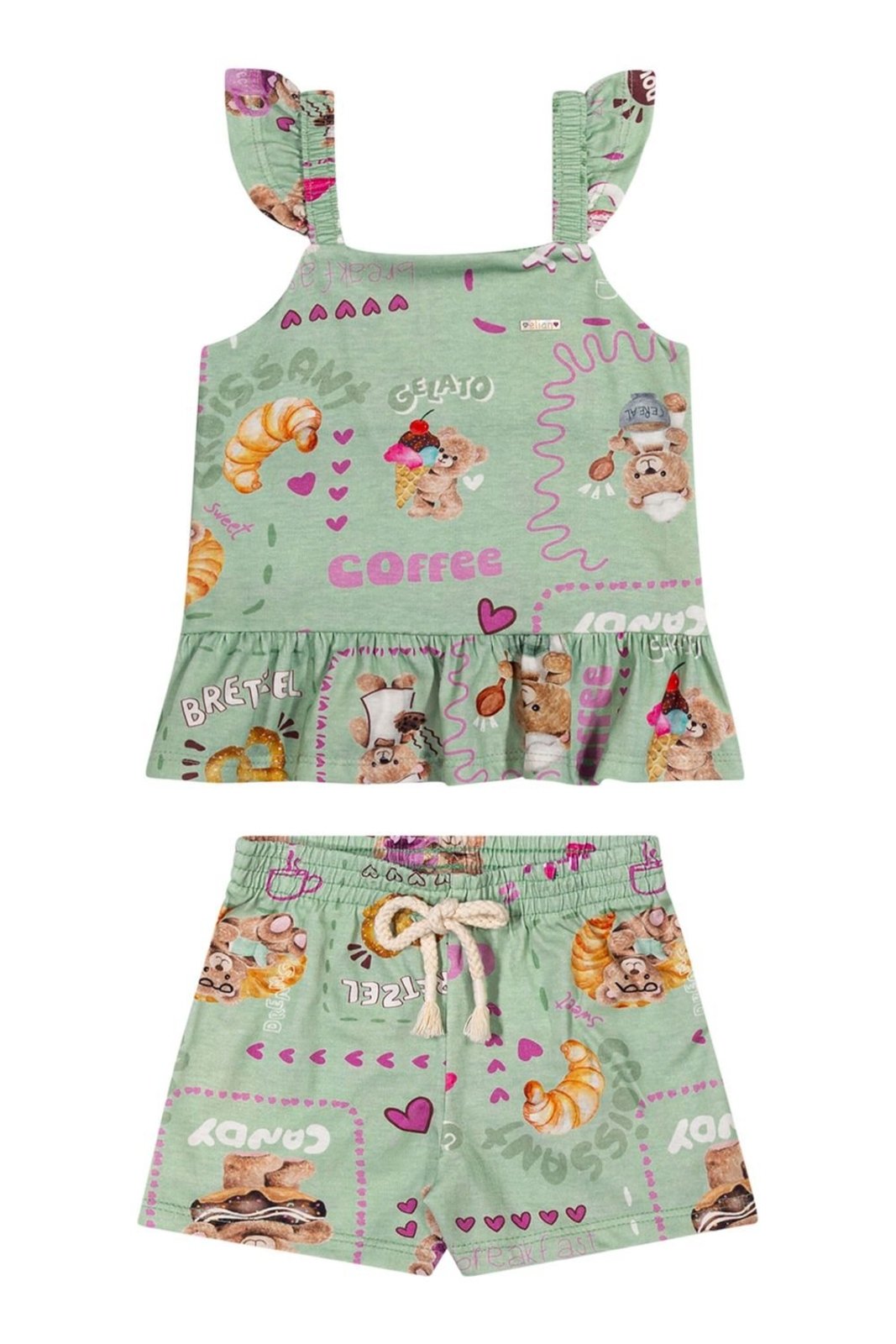 Infantil - Conjunto Menina Estampa Ursinhos Elian Verde