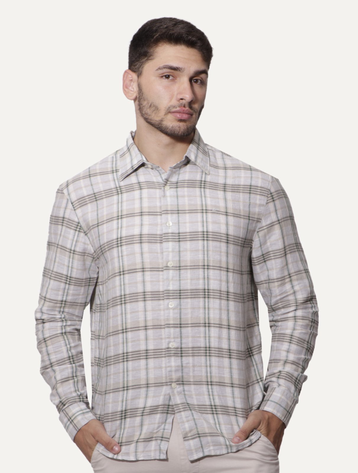 Camisa Ellus Masculina Garden Plaid Classic Anatômica Xadrez Off-White