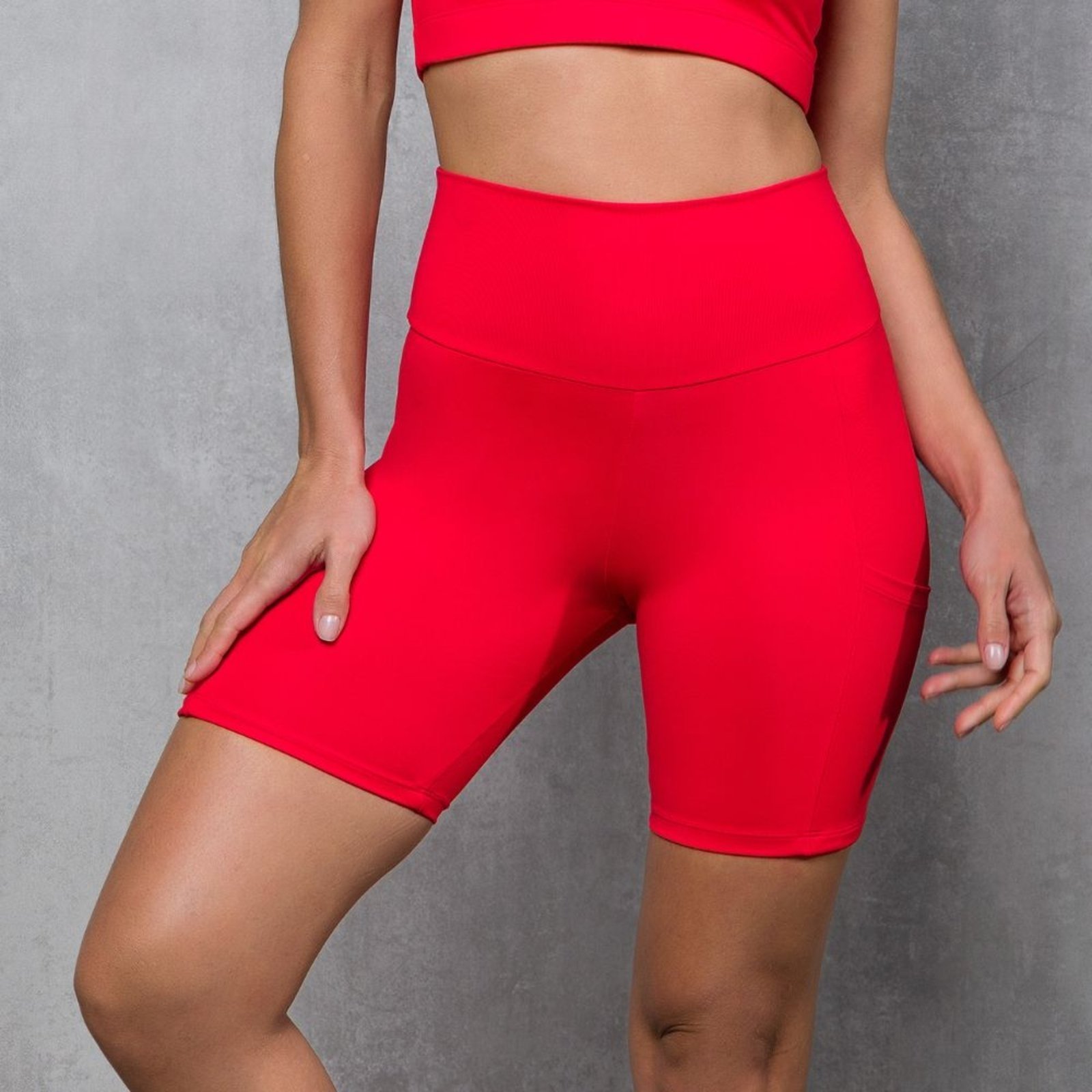 Vista 2 Bermuda Academia De Chelles com Bolso Vermelha FT1096BE De Chelles vermelho