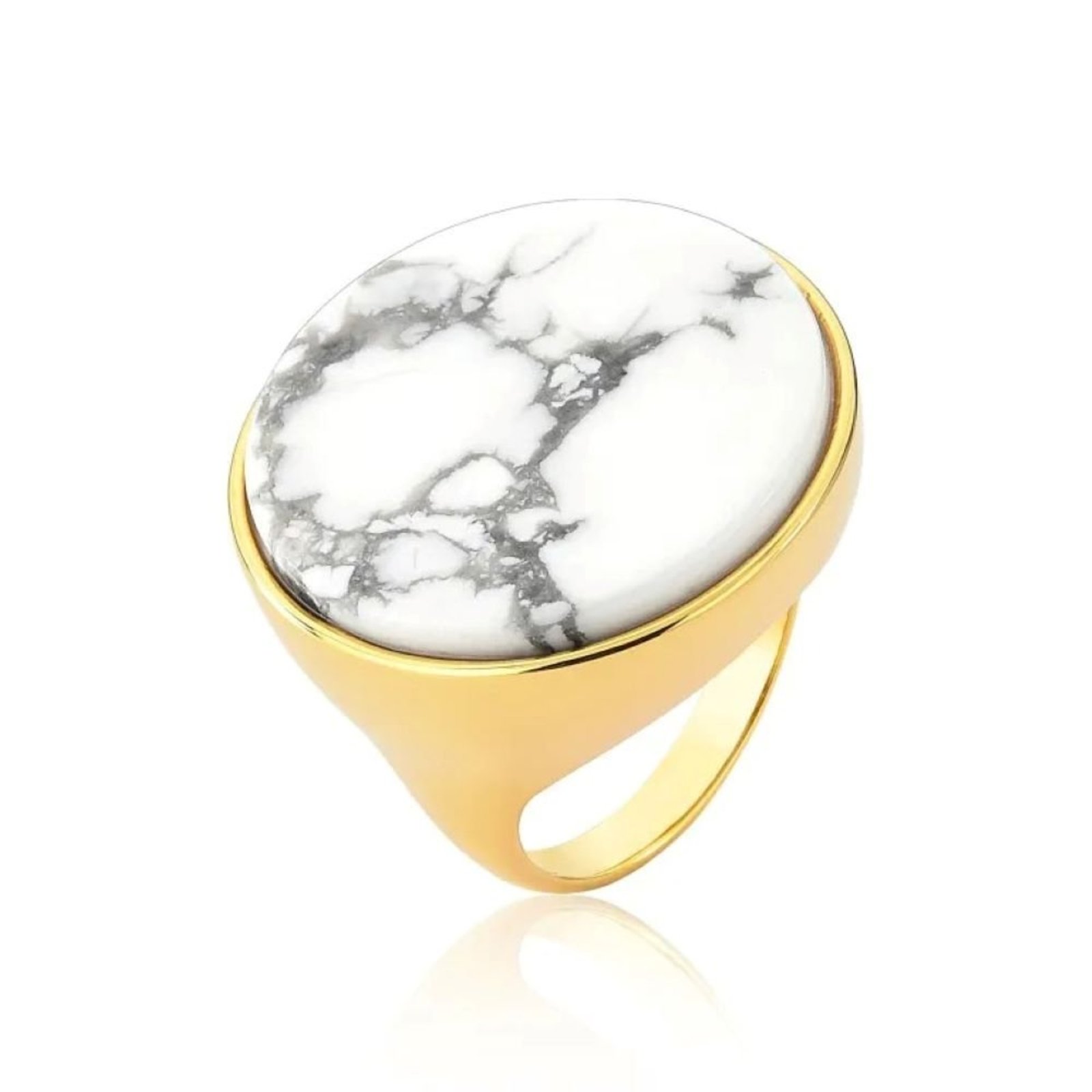 Infantil - Anel com Pedra Natural Howlita Semijoia Banhado a Ouro 18K Ania Store