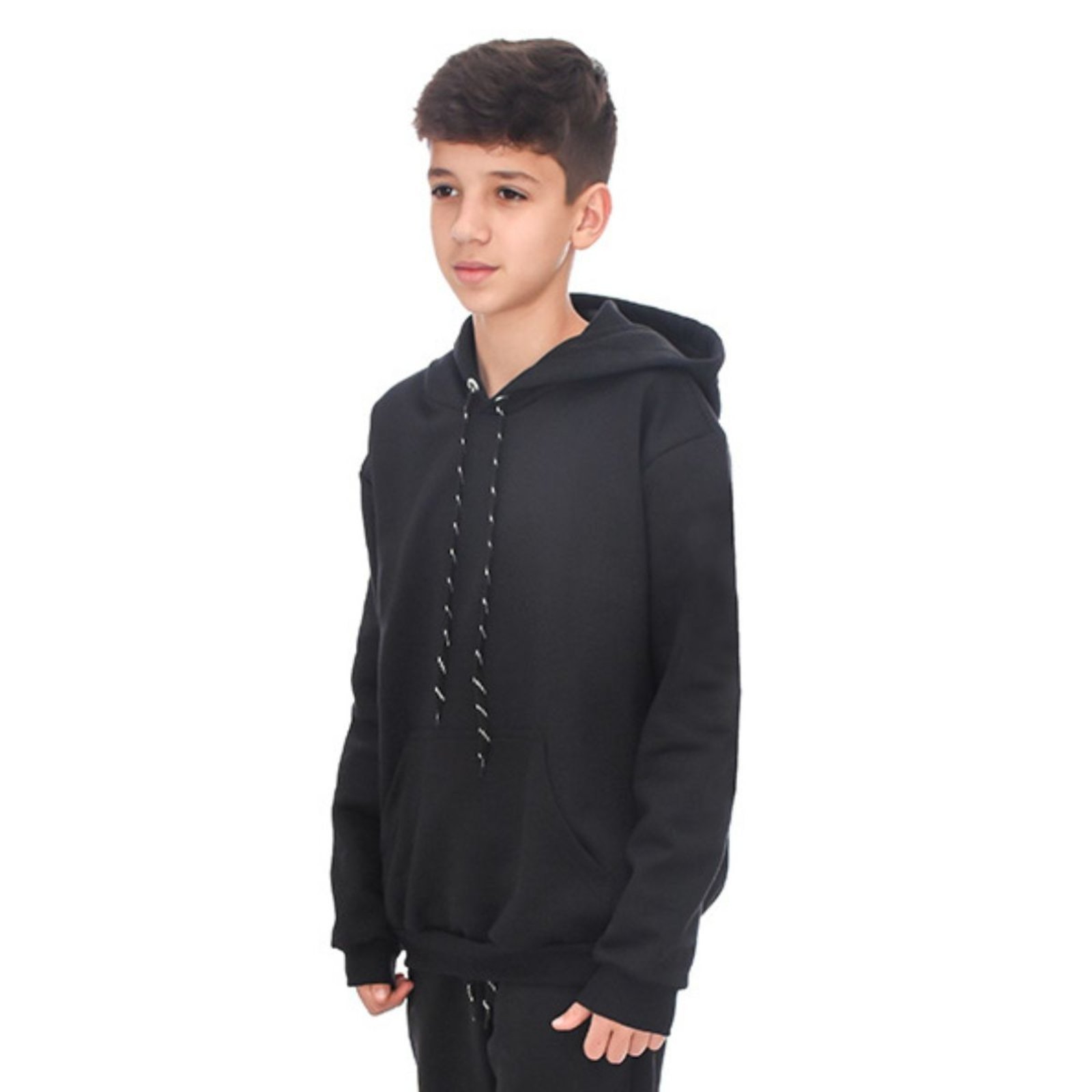 Infantil - Blusa Moletom Bolso Canguru e Capuz Juvenil Preto Aliarthe
