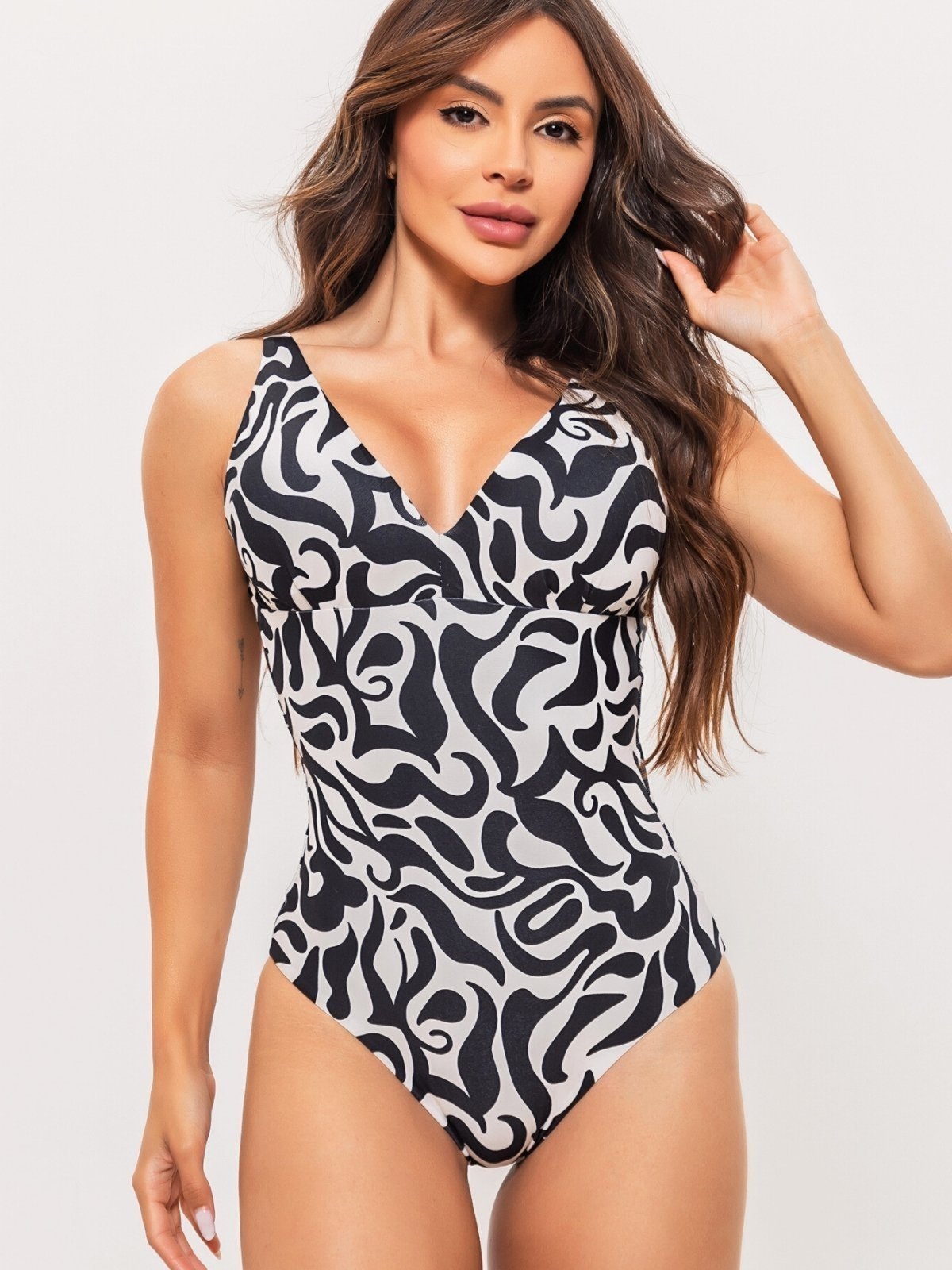 Maiô Feminino Com Bojo Removível Orla da Praia Luxo Biquíni Estampado Preto