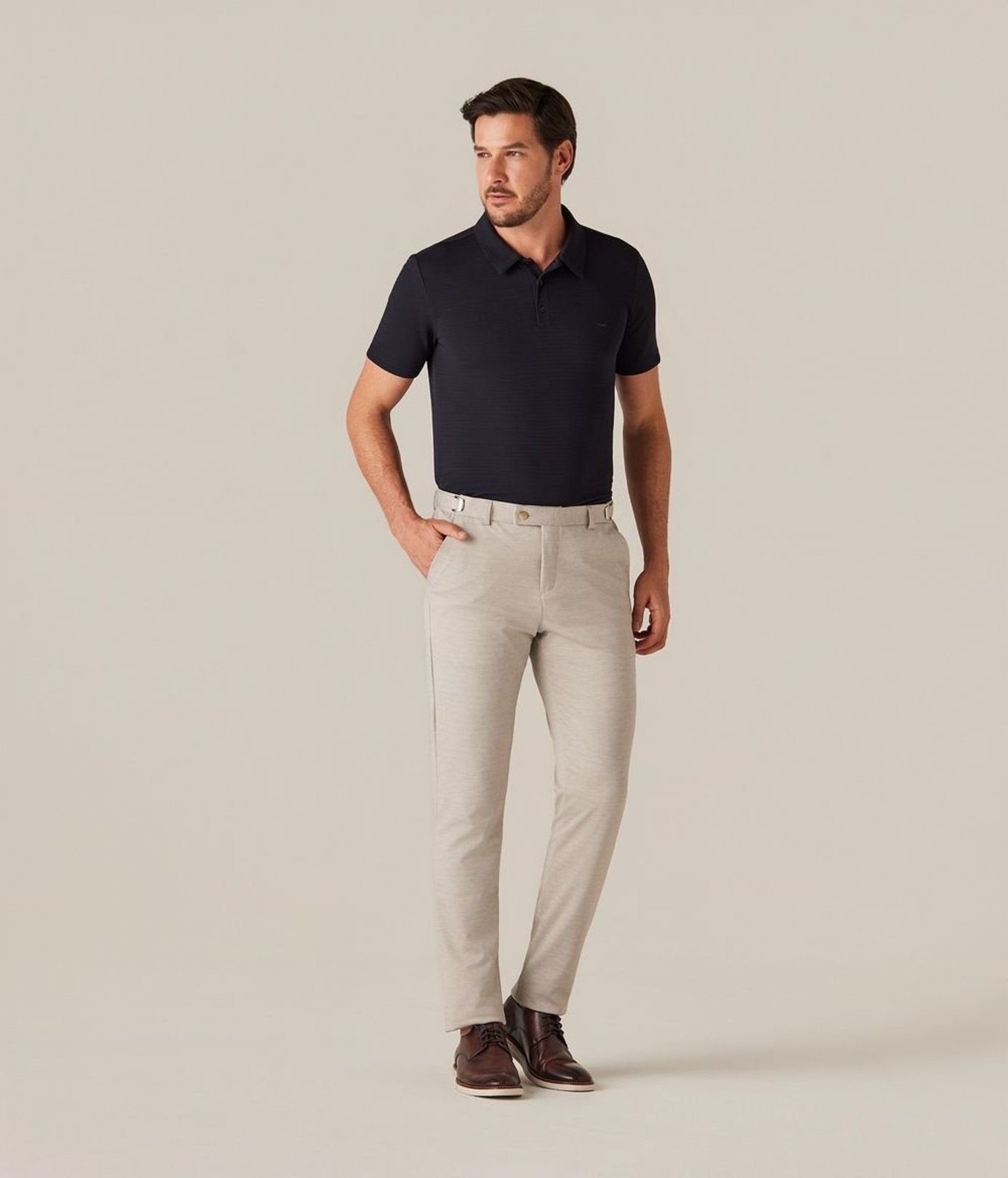 Calca Makenji Social De Malha Com Ajuste Masculina Caqui Claro