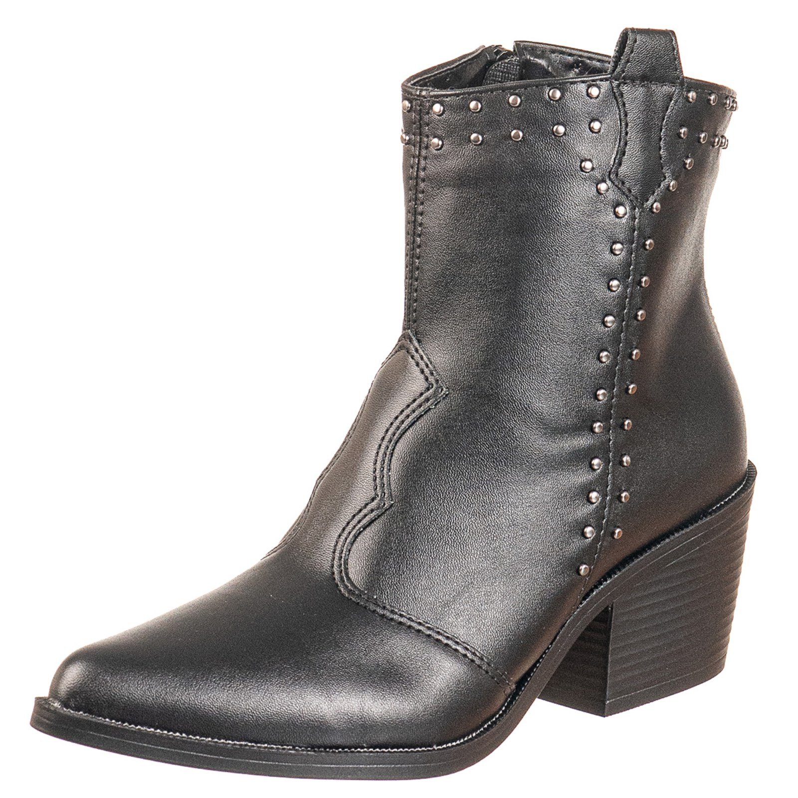 Bota Western Feminina Texana Country Via Birigui Cano Curto Bico Fino Preto