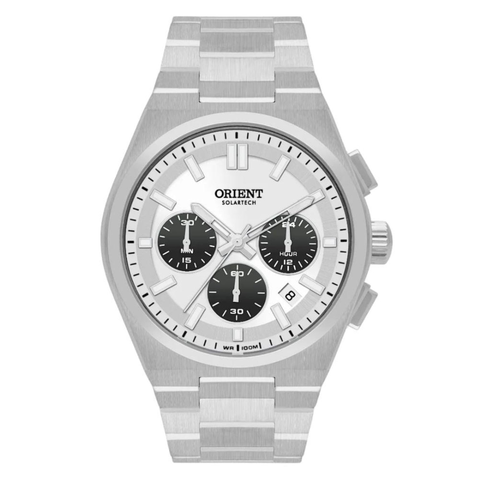 Relógio Masculino Orient Solartech Cronógrafo Panda MBSSC274 S1SX Branco e Preto Branco