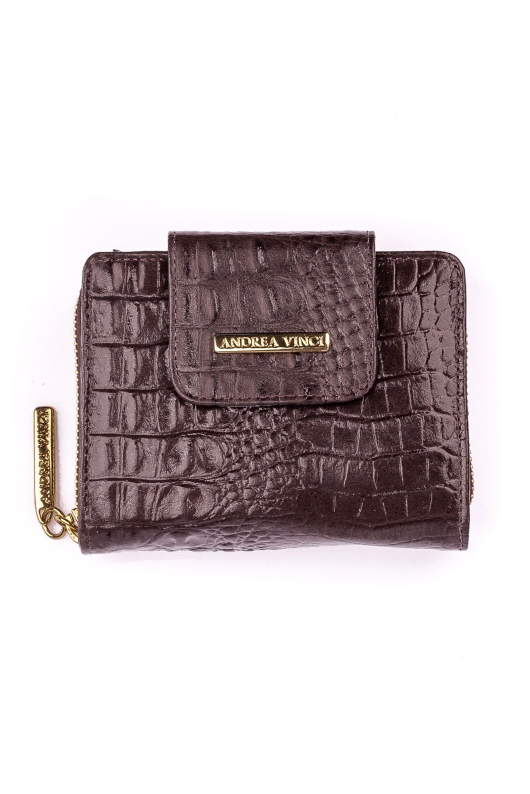 Vista 2 Carteira feminina de couro croco Lolla 10x13cm - Café Andrea Vinci vermelho Andrea Vinci vermelho