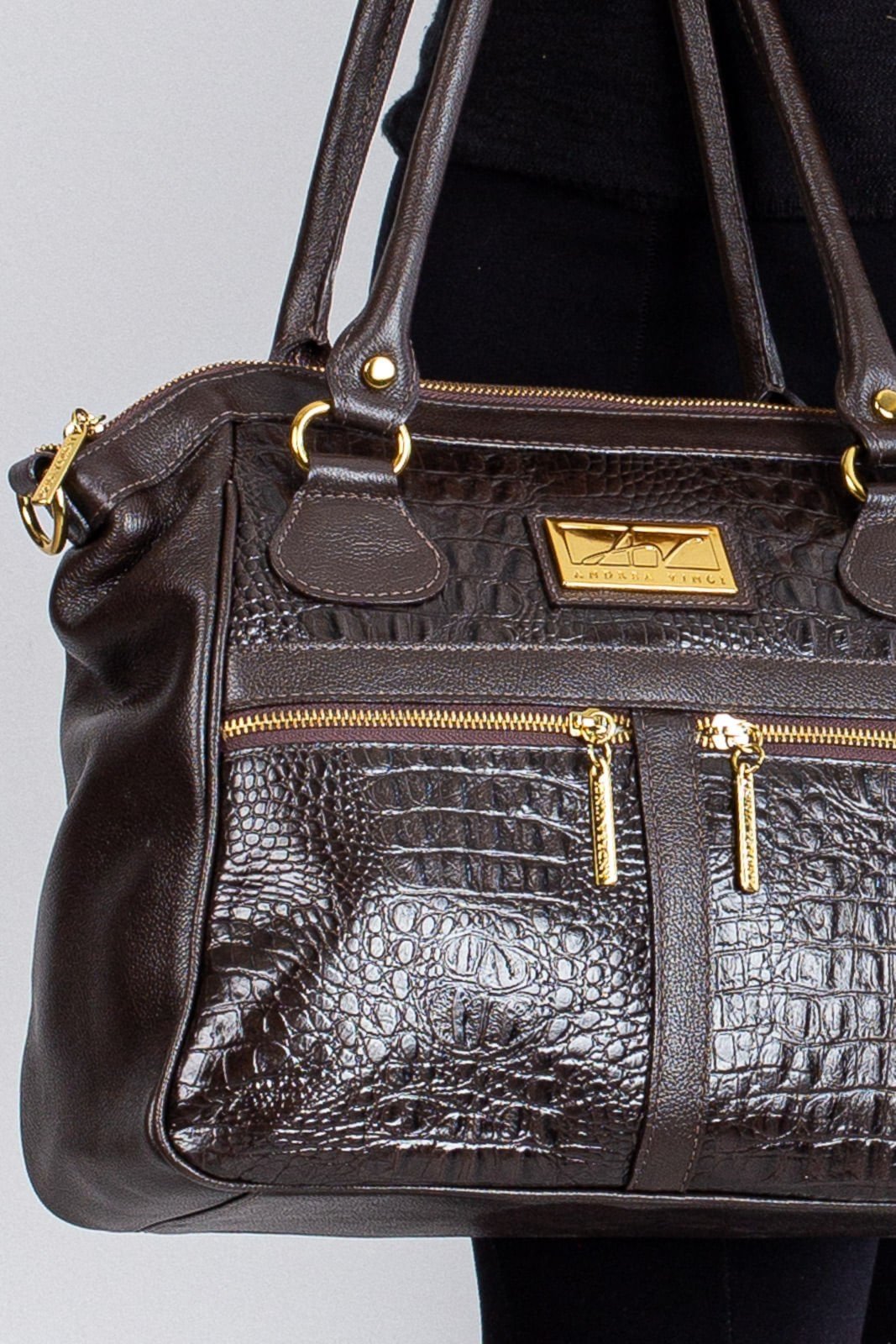 Vista 3 Bolsa de couro croco Luana - Café Andrea Vinci caramelo Andrea Vinci caramelo