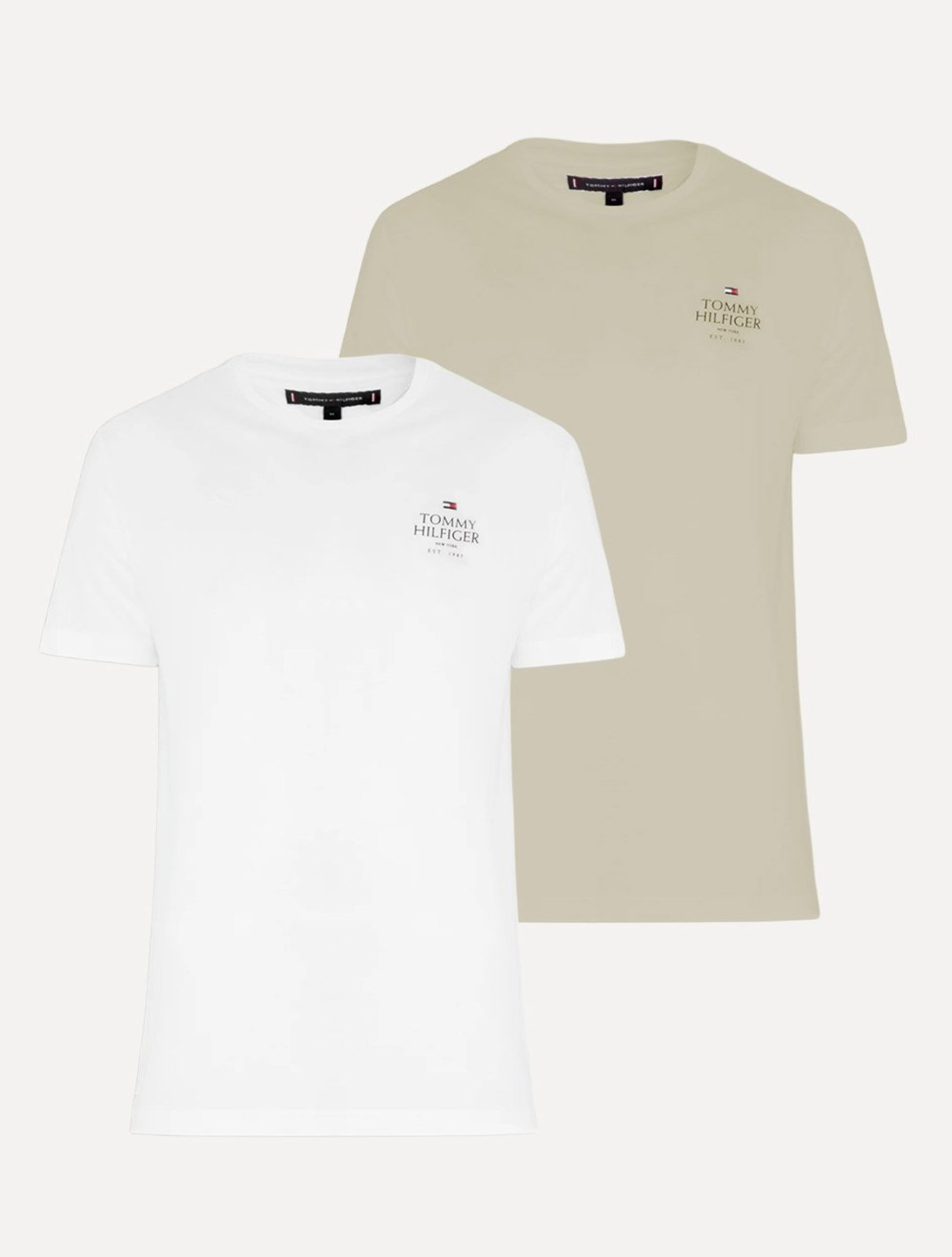 Kit Camisetas Tommy Hilfiger | Masculina Stack Brand Love Branca/Cáqui